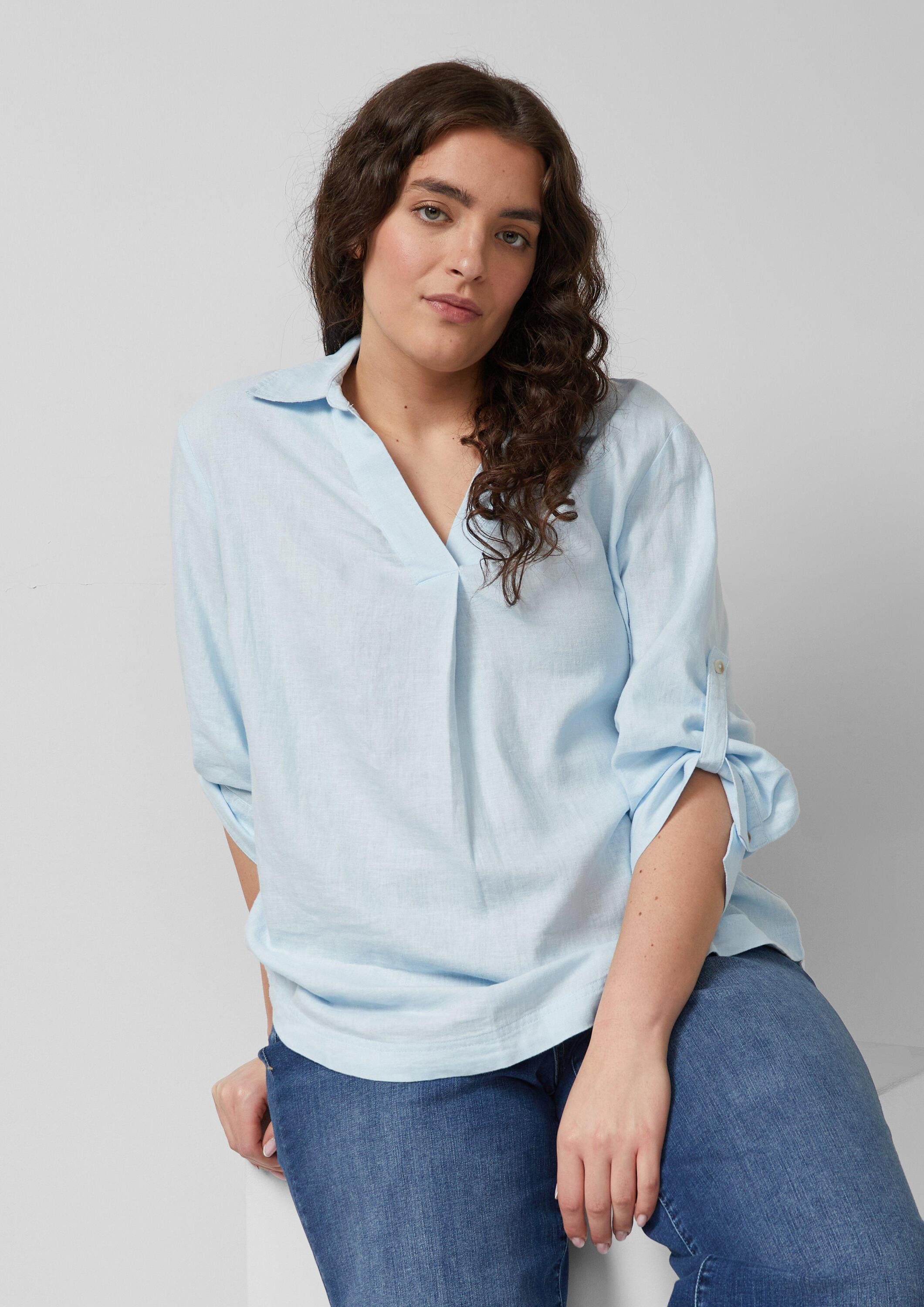 Rgp Format s.Oliver Kurzarmbluse Bluse Leinenmix-Bluse mit 3/4-Ärmeln und Turn-up ...