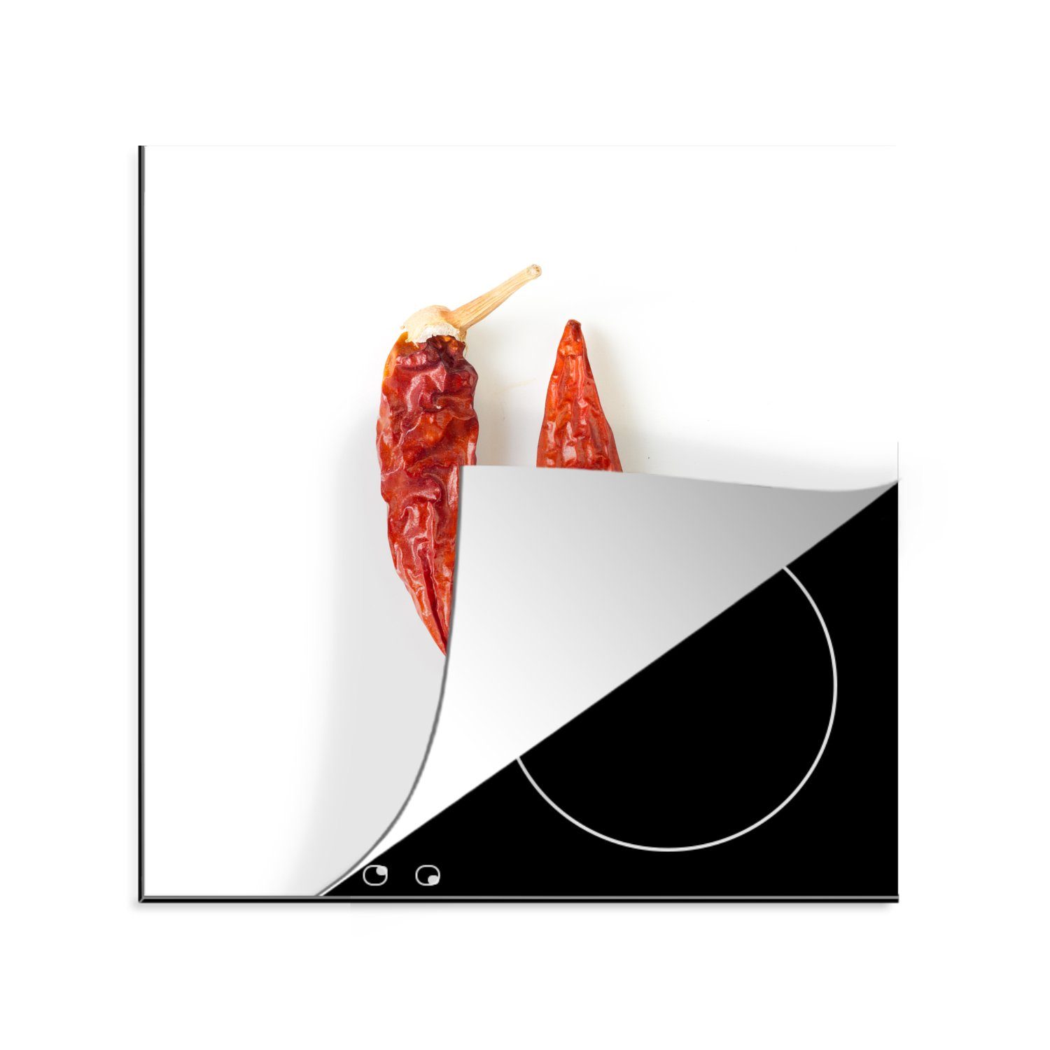 MuchoWow Herdblende-/Abdeckplatte Getrocknete rote Chilischoten mit weißem Hintergrund, Vinyl, (1 tlg), 78x78 cm, Ceranfeldabdeckung, Arbeitsplatte für küche
