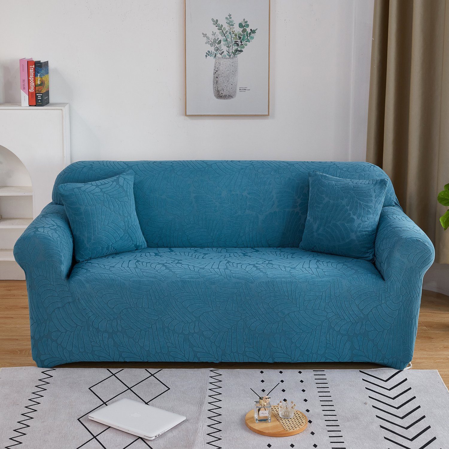 Sofahusse, HOMEIDEAS, Stretch-Sofa-Schonbezug mit elastischer Unterseite Blau