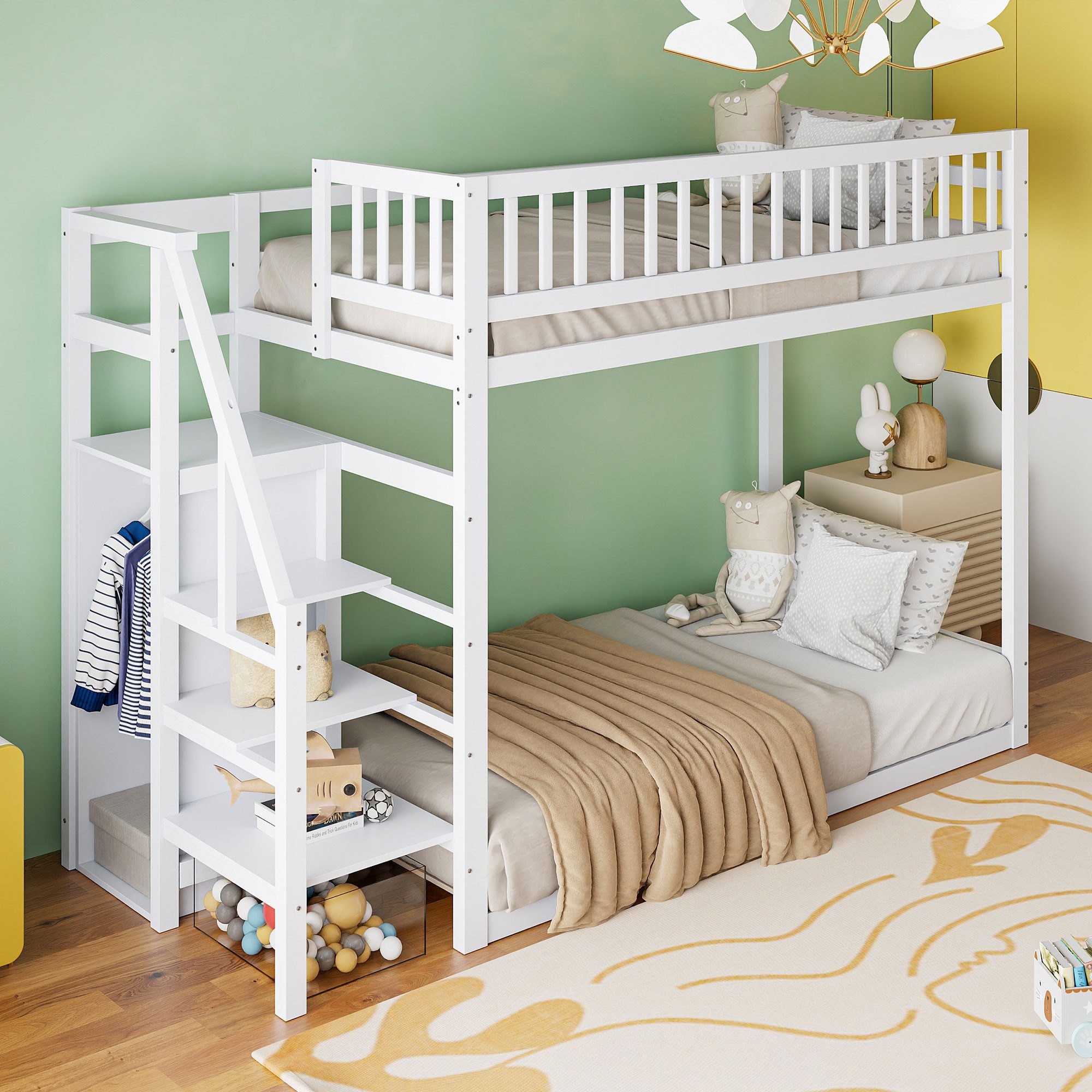 Flieks Etagenbett, Kinderbett Holzbett 90x200cm mit Ausfallschutz und Kleid günstig online kaufen