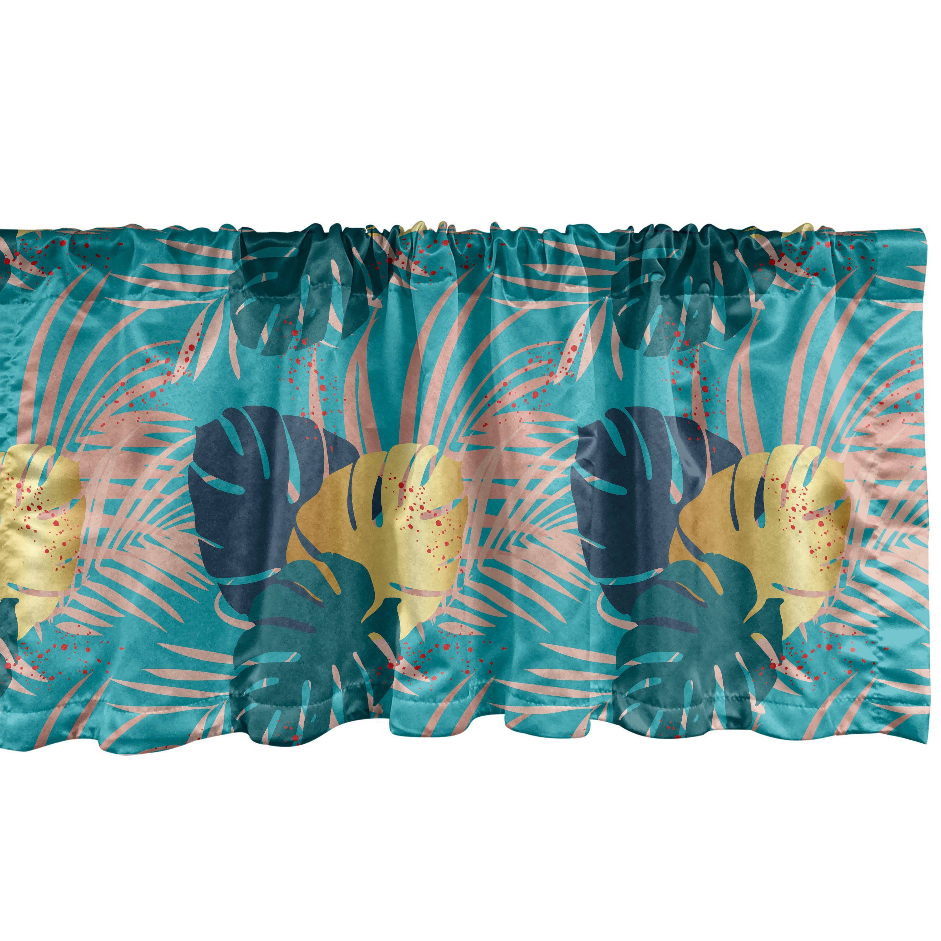 Scheibengardine Vorhang Volant für Küche Schlafzimmer Dekor mit Stangentasche, Abakuhaus, Microfaser, Dschungel-Laub Spots Botanik