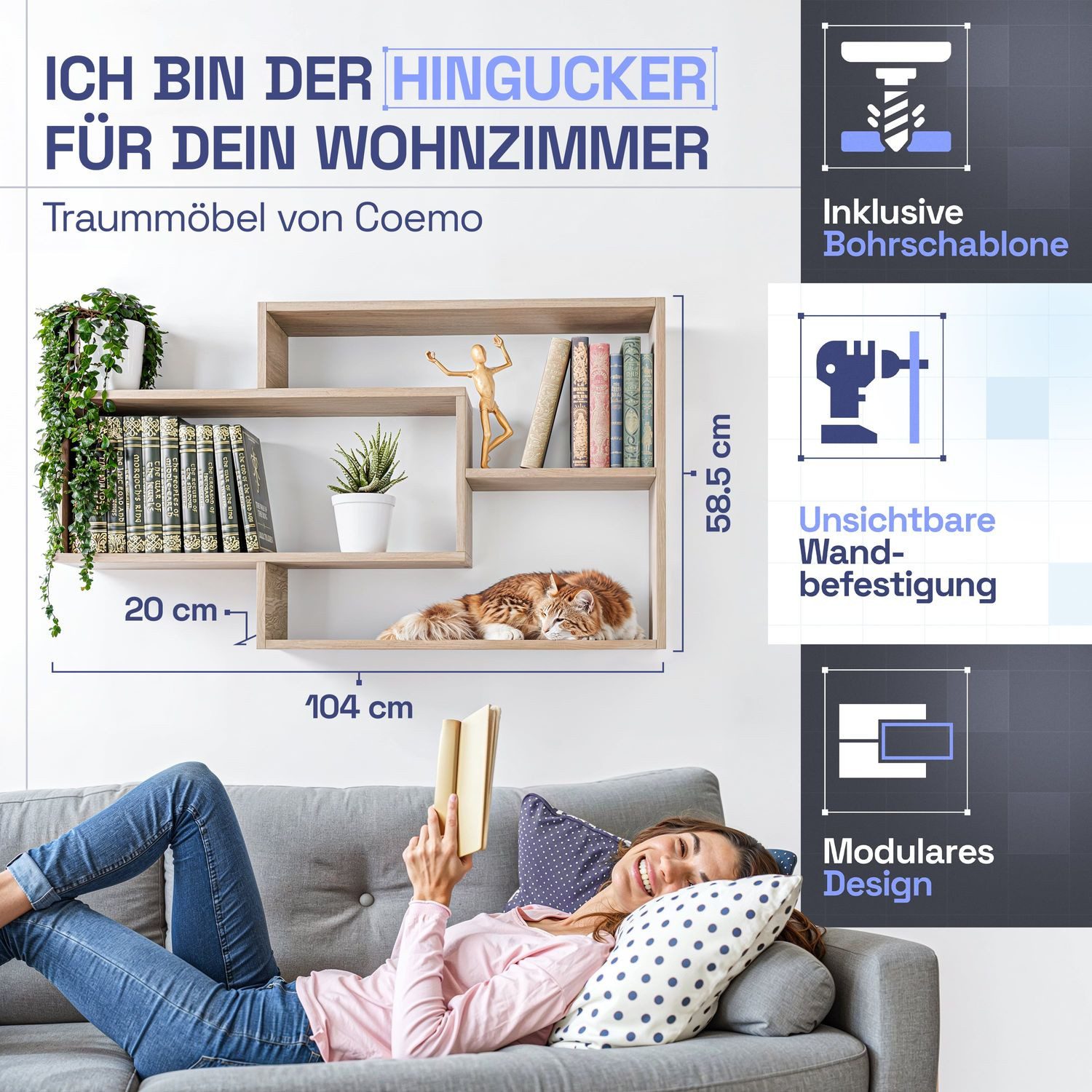 TRAUMMÖBEL Wandregal KARO, Modernes Schweberegal großes günstig online kaufen