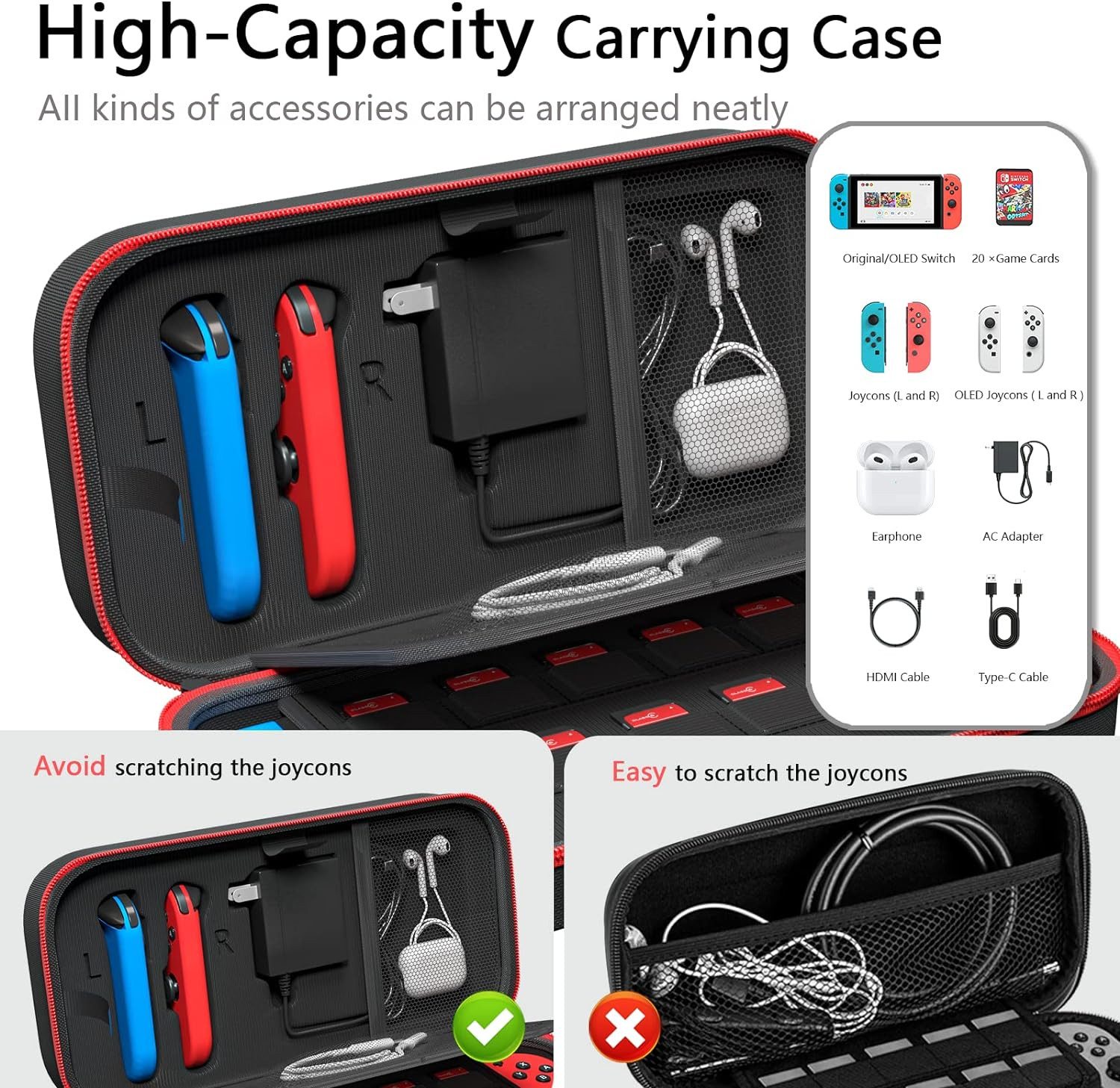 Refined Living Nintendo-Schutzhülle Carrying Case Compatible with Nintendo Switch/OLED,Game Case, Schutzhülle mit Aufbewahrung für 20 Spiele, Konsole & Zubehör
