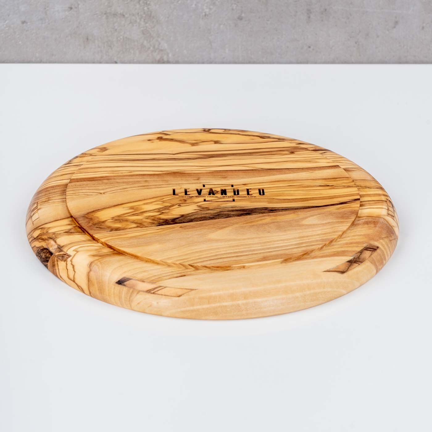Levandeo® Dekoteller, Runder Teller Holz 20x20cm Unikat Küche Holzteller Natur Olivenholz