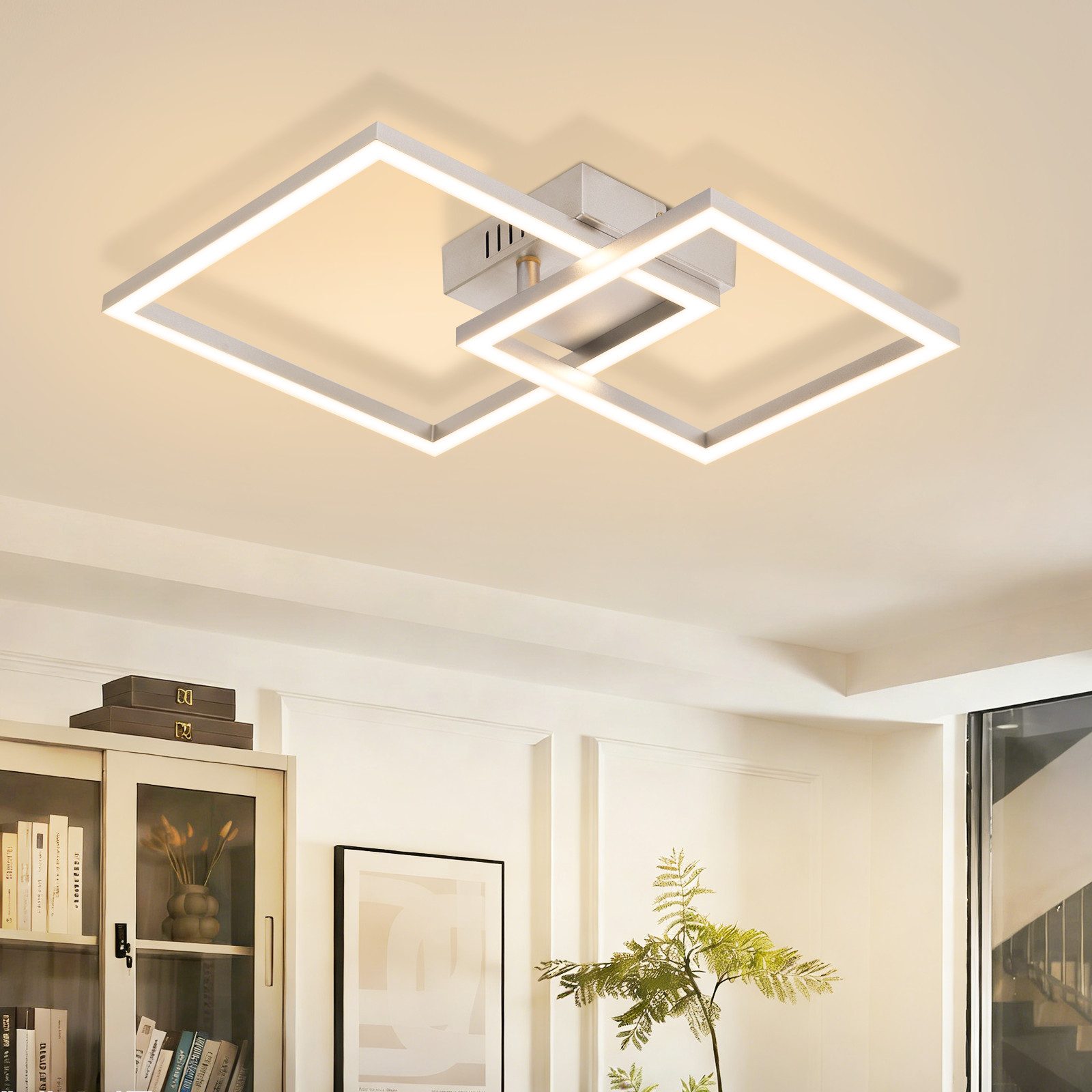 ZMH LED Deckenleuchte Wohnzimmer - Quadratisch Schwarz Eckig 3000K/4000K Deckenlampe Flur, Augenschutz, Einfache Installtion, LED fest integriert, Warmweiß