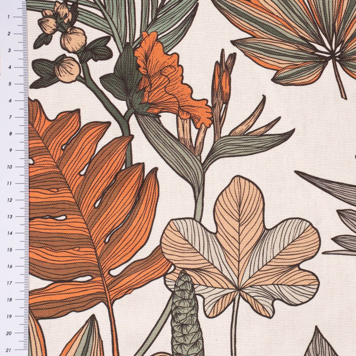 SCHÖNER LEBEN. Vorhang SCHÖNER LEBEN. Vorhang Retro Blätter Blumen weiß orange braun 245cm, Smokband, blickdicht, Baumwolle, handmade