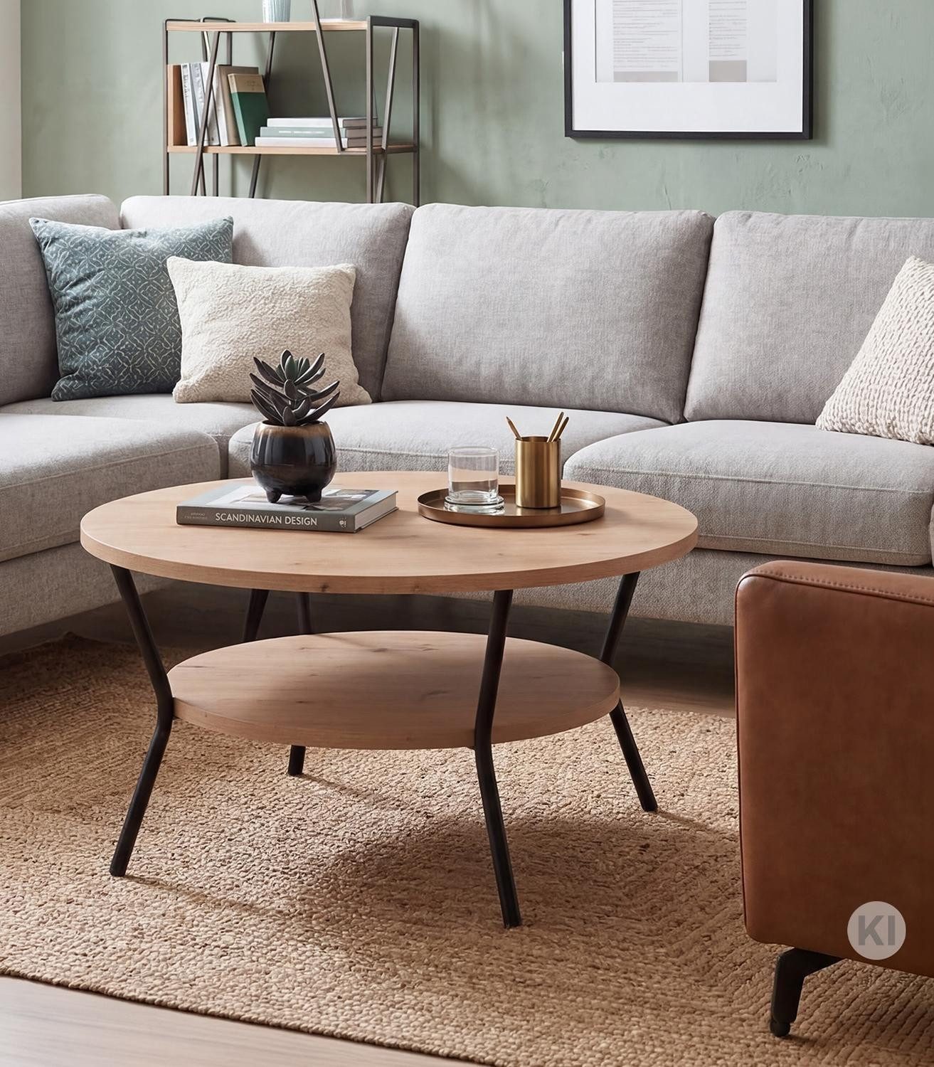 M2 Kollektion Couchtisch AURORA, Eiche Artisan Dekor, Ø 80 cm, mit Ablage
