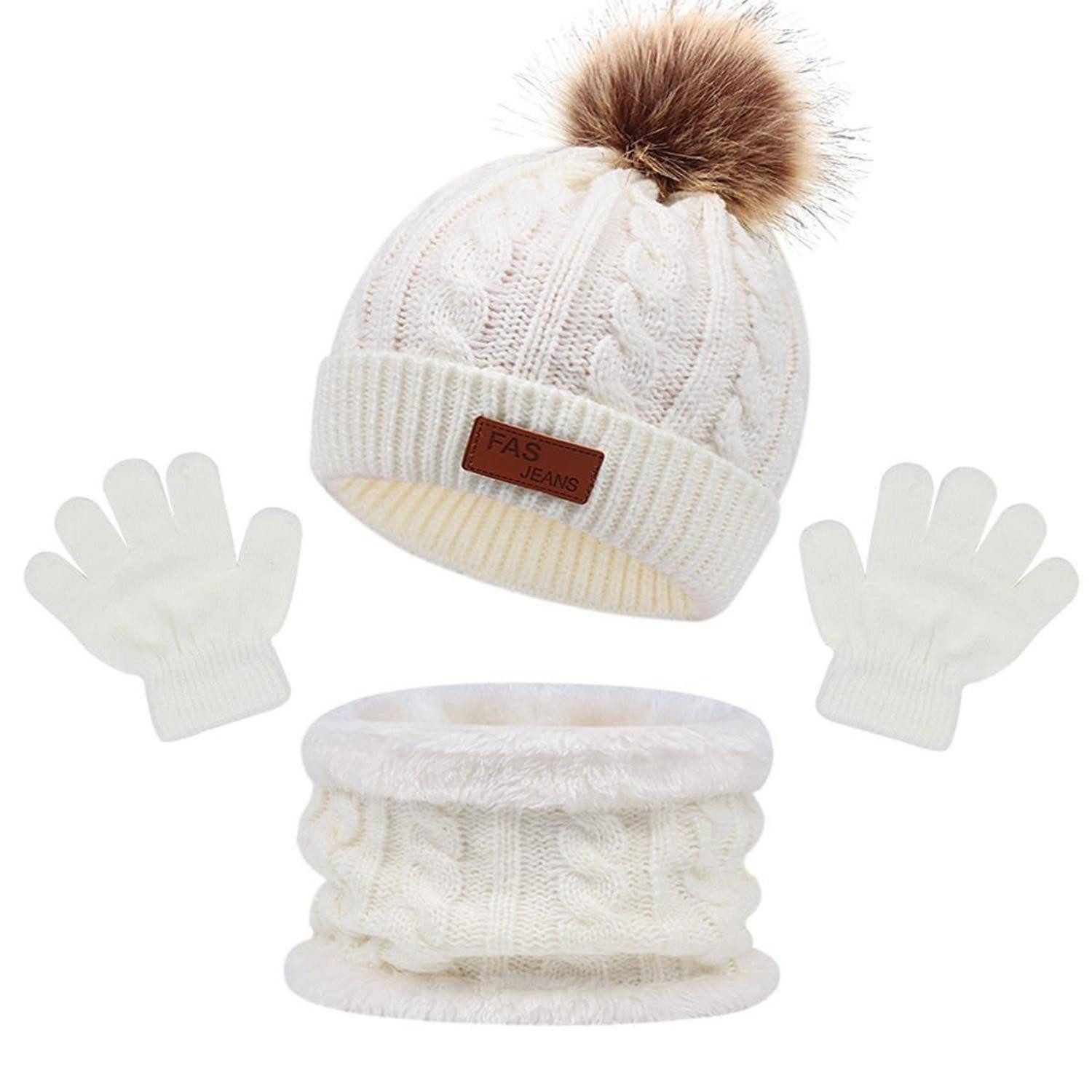 LuxusKollektion Strickschal 3in1 Kinder Winter Set Mütze Schal Handschuhe Weiß, (1-St)
