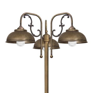 Licht-Erlebnisse Außen-Stehlampe LIPARI, ohne Leuchtmittel, Haus Hof IP44 in Bronze Antik matt 3-flammig E27 210 cm Glas Rustikal