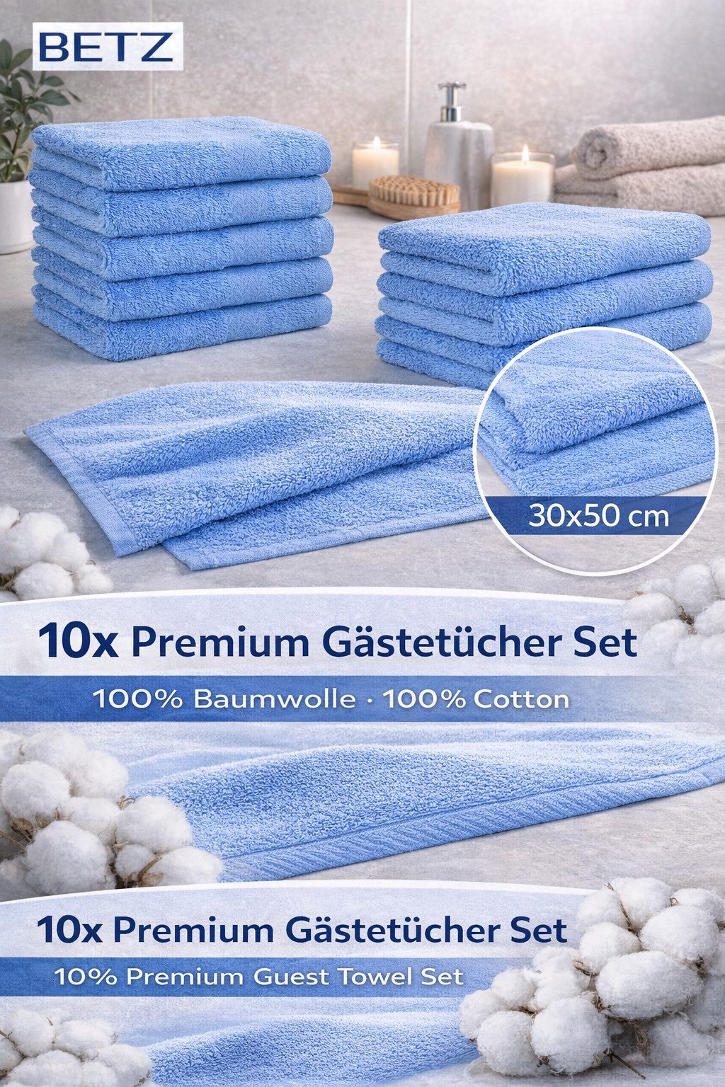 Betz Gästehandtücher 10 tlg. Gästehandtücher-Set PREMIUM 100 % Baumwolle 30x50cm, 100% Baumwolle (10-St)