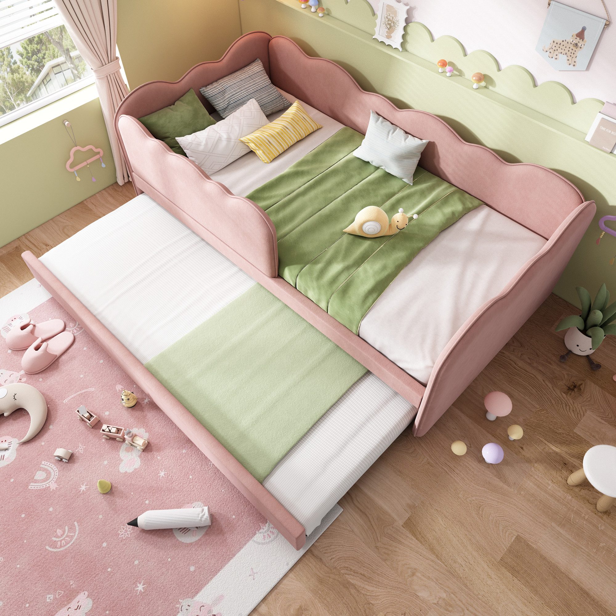 i@home Kinderbett mit Ausziehbett, Tagesbett Sofa Bett mit Lattenrost, 90x190cm (1-tlg., Ideal für kleine Kinderzimmer), Platzsparend und multifunktional – Bild 5 von 5