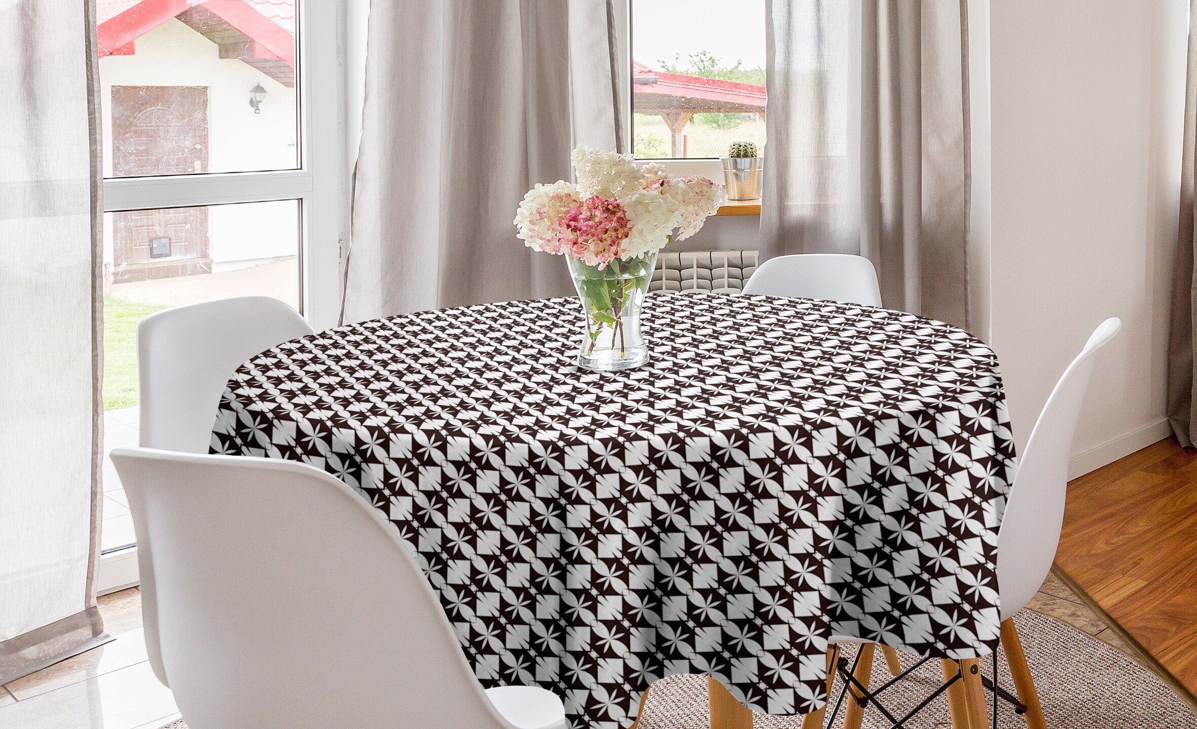 Abakuhaus Tischdecke Kreis Tischdecke Abdeckung für Esszimmer Küche Dekoration, Abstrakt Monochrome Floral Hexagons