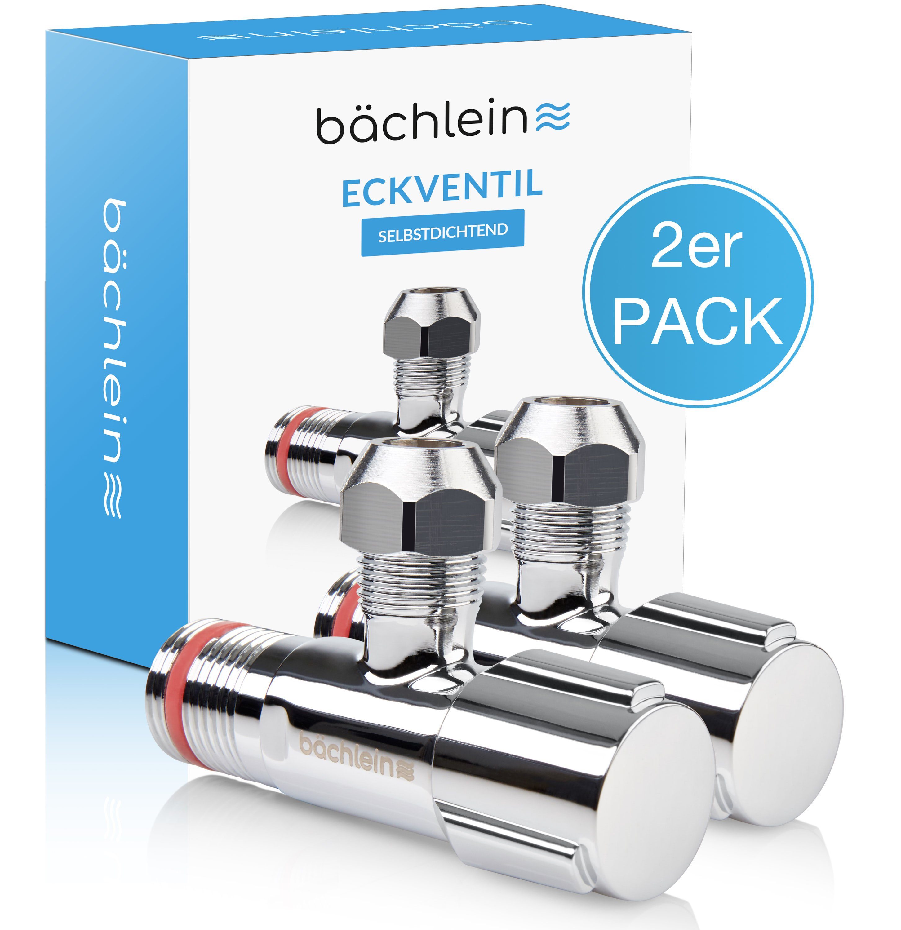 Bächlein Eckventil 2er-Set mit Schraub- oder Schnellverschluss - selbstdichtend, (2-er Set), Für Heiß- und Kaltwasser geeignet
