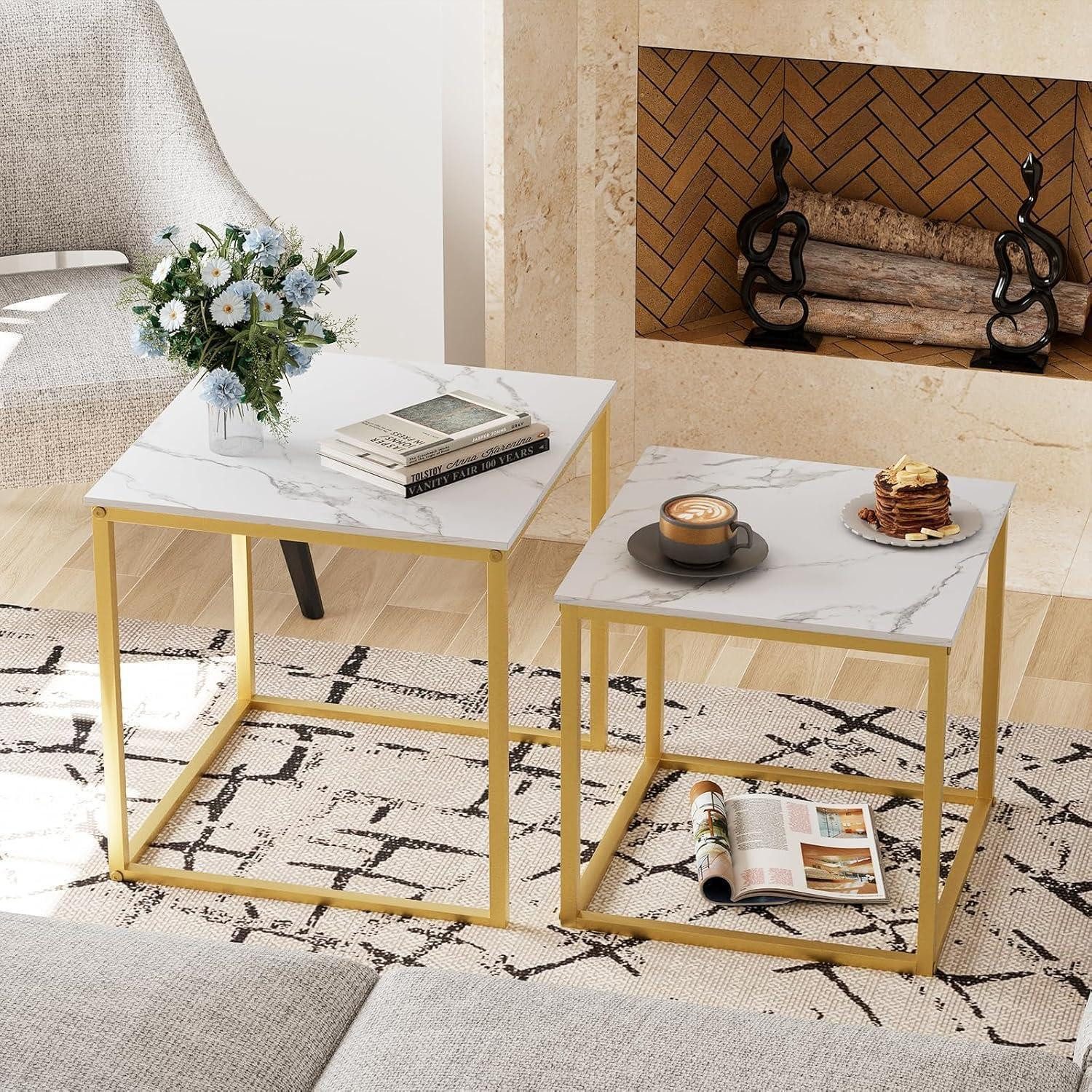 LuxusKollektion Couchtisch Quadratischer Couchtisch 2er Set aus