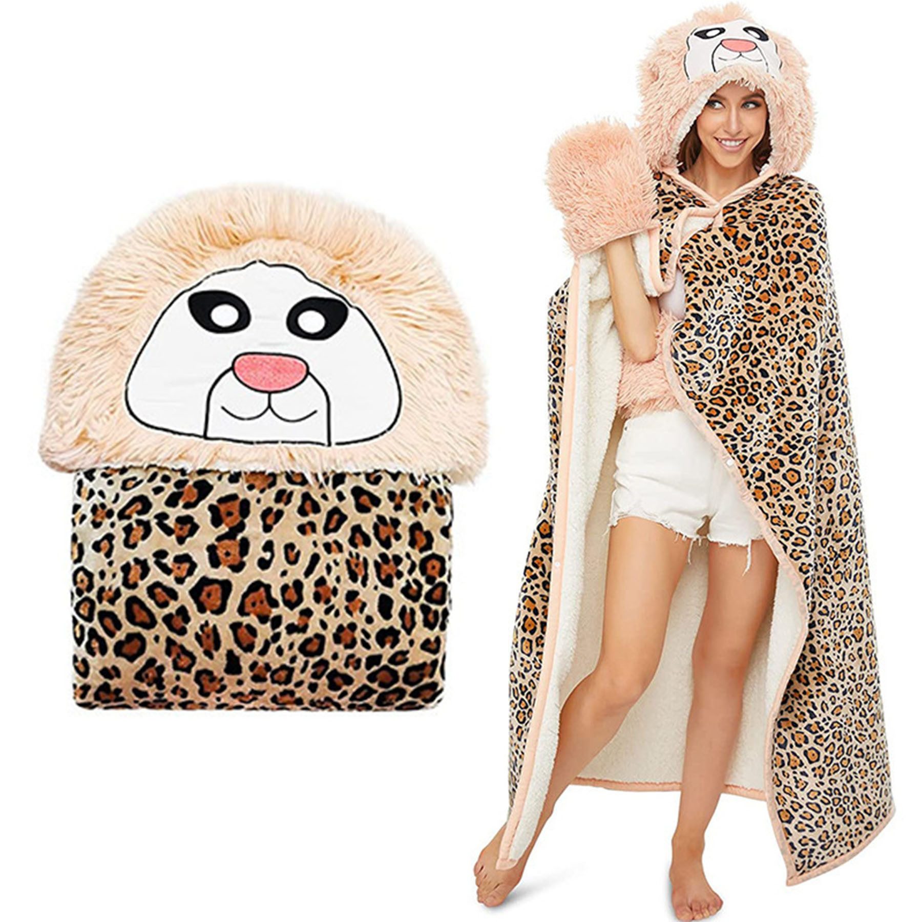 Wohndecke Weiche Tier Flanell-Fleecedecke,Geschenk für Frauen,Sofadecke, Mutig, Kapuzendecke und Handschuhe 152 * 125cm,perfekte Wintergeschenk