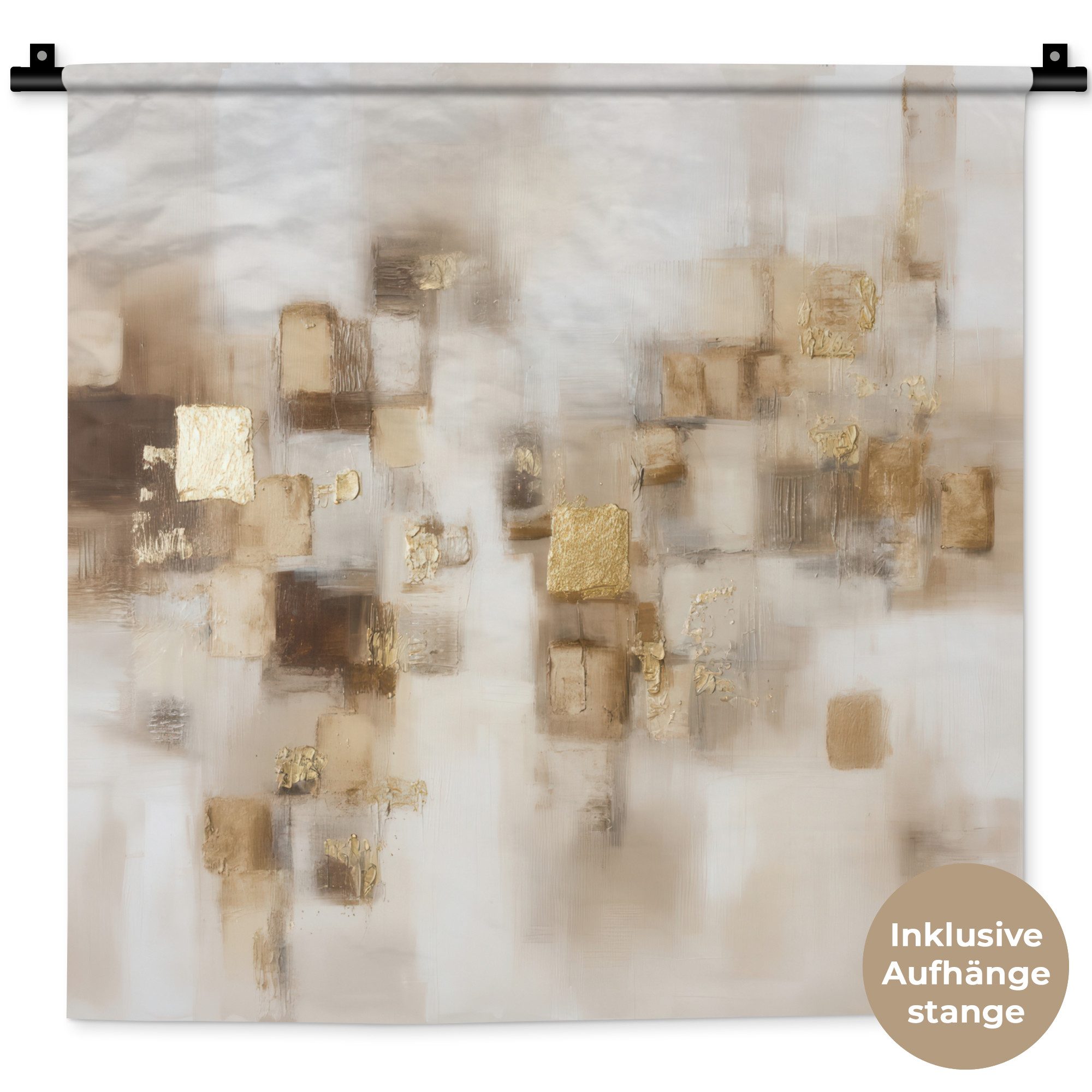 MuchoWow Wandteppich Abstrakte Quadrate - Erdtöne - Neblig, Quadratisch, Höhe: 3 mm, Wand Teppich, Deko für an den Wand, 60x60 cm