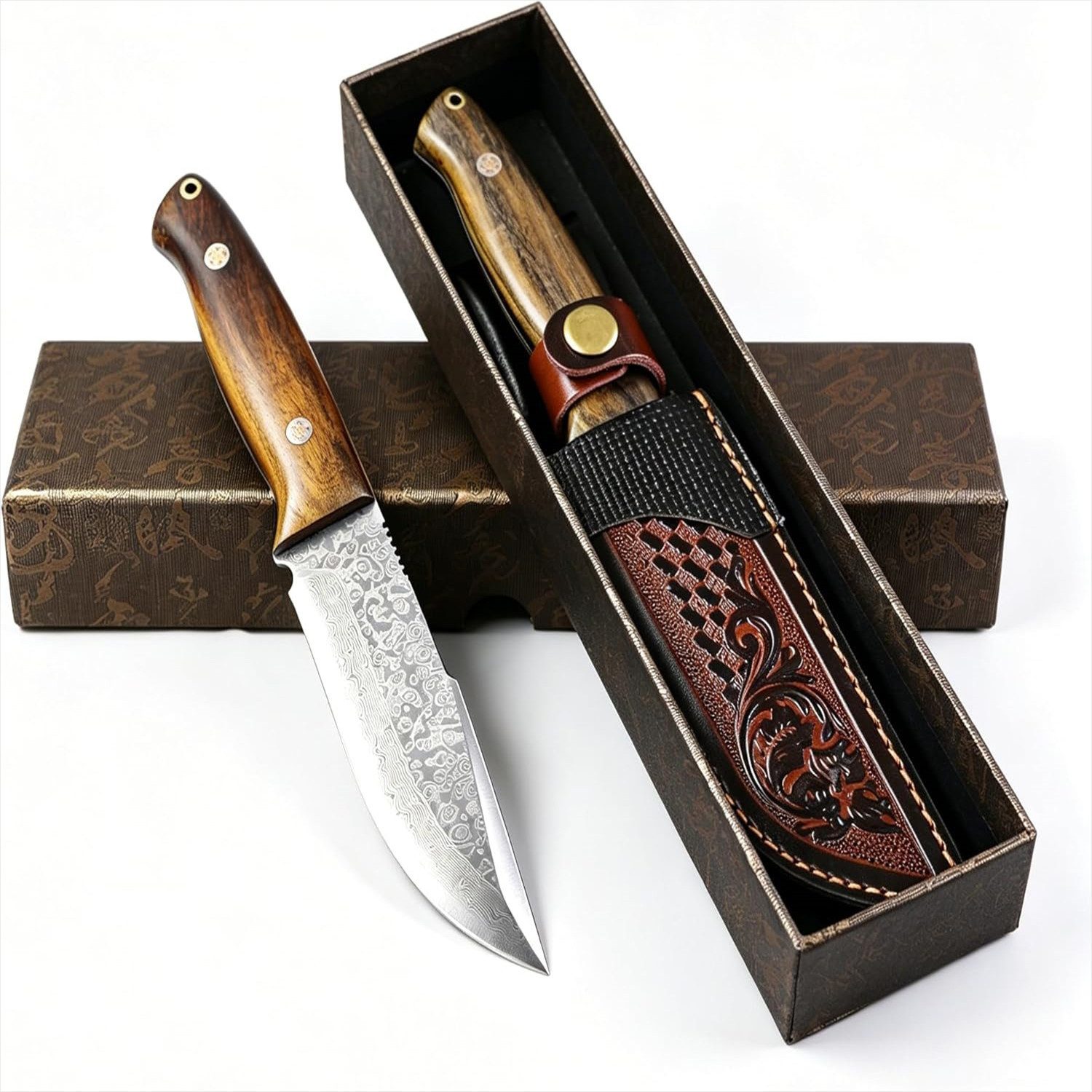 KingLux Damastmesser Damast Jagdmesser 77Lagen Damaszener Stahl Outdoor Bushcraft Messer