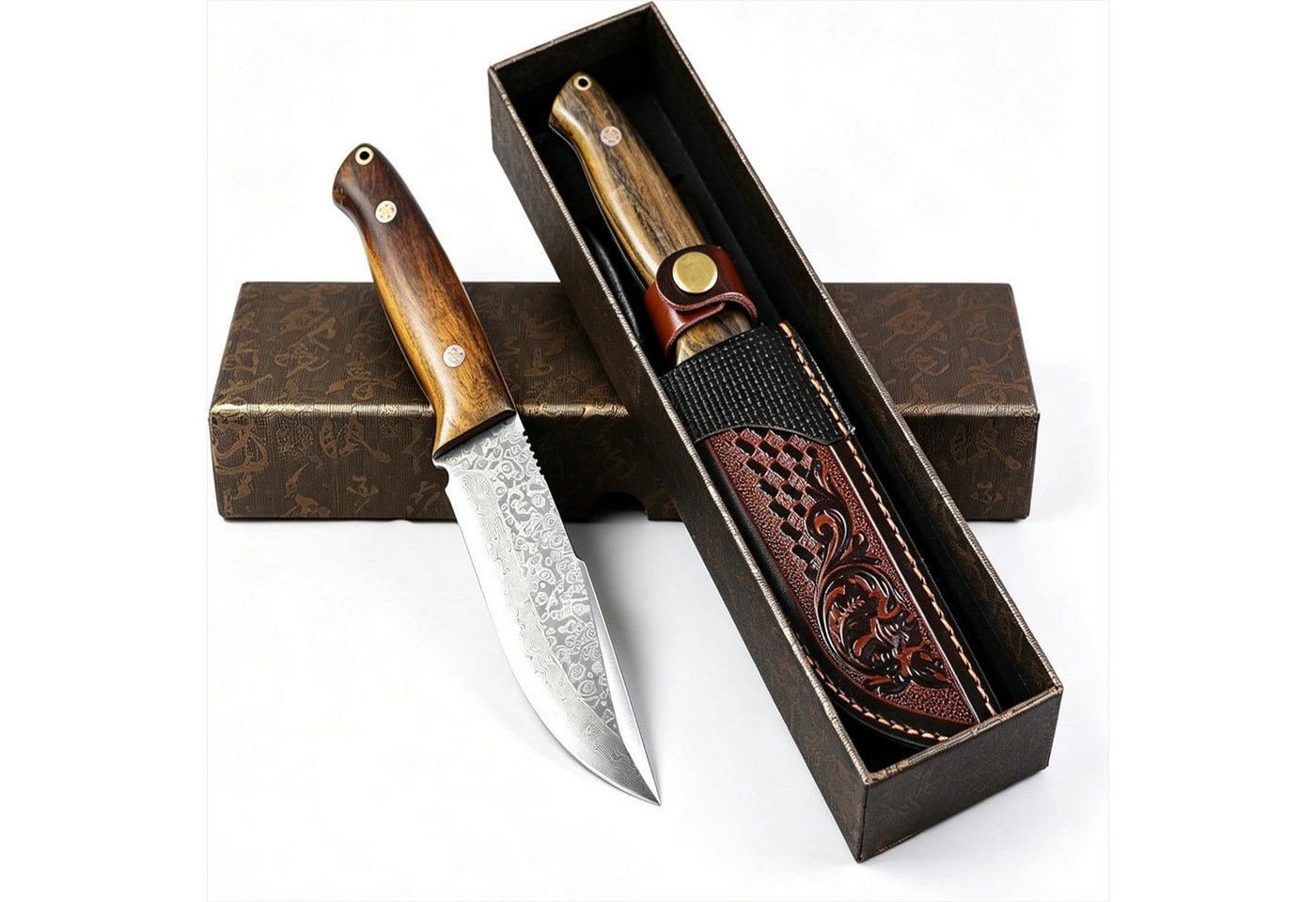 KingLux Damastmesser Damast Jagdmesser 77Lagen Damaszener Stahl Outdoor Bushcraft Messer