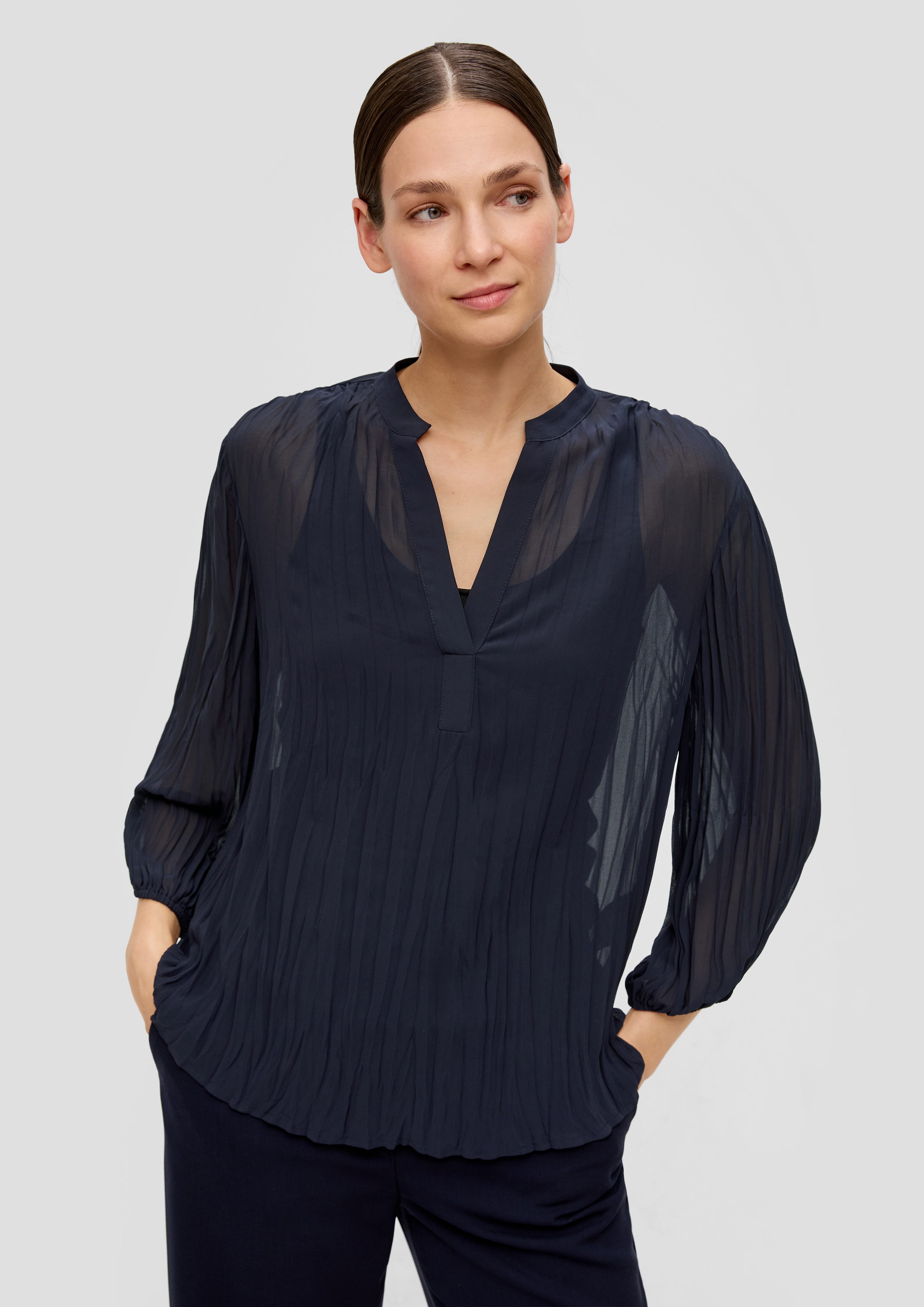 s.Oliver BLACK LABEL Langarmbluse Bluse aus Chiffon Raffung