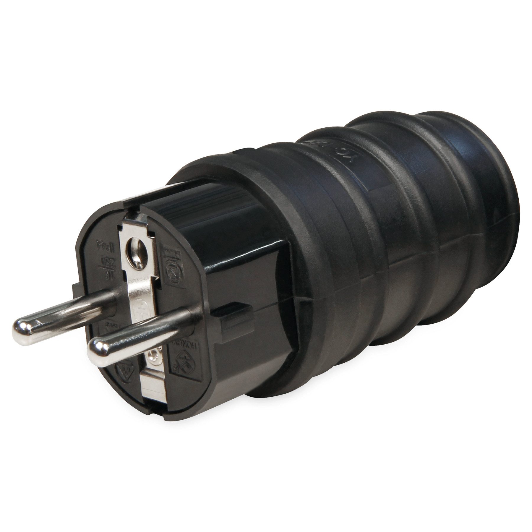 McPower Schuko-Stecker MCPOWER Gummi-Schutzkontaktstecker, schwarz
