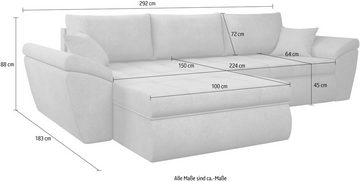 INOSIGN Ecksofa Eola, mit Bettfunktion und Bettkasten