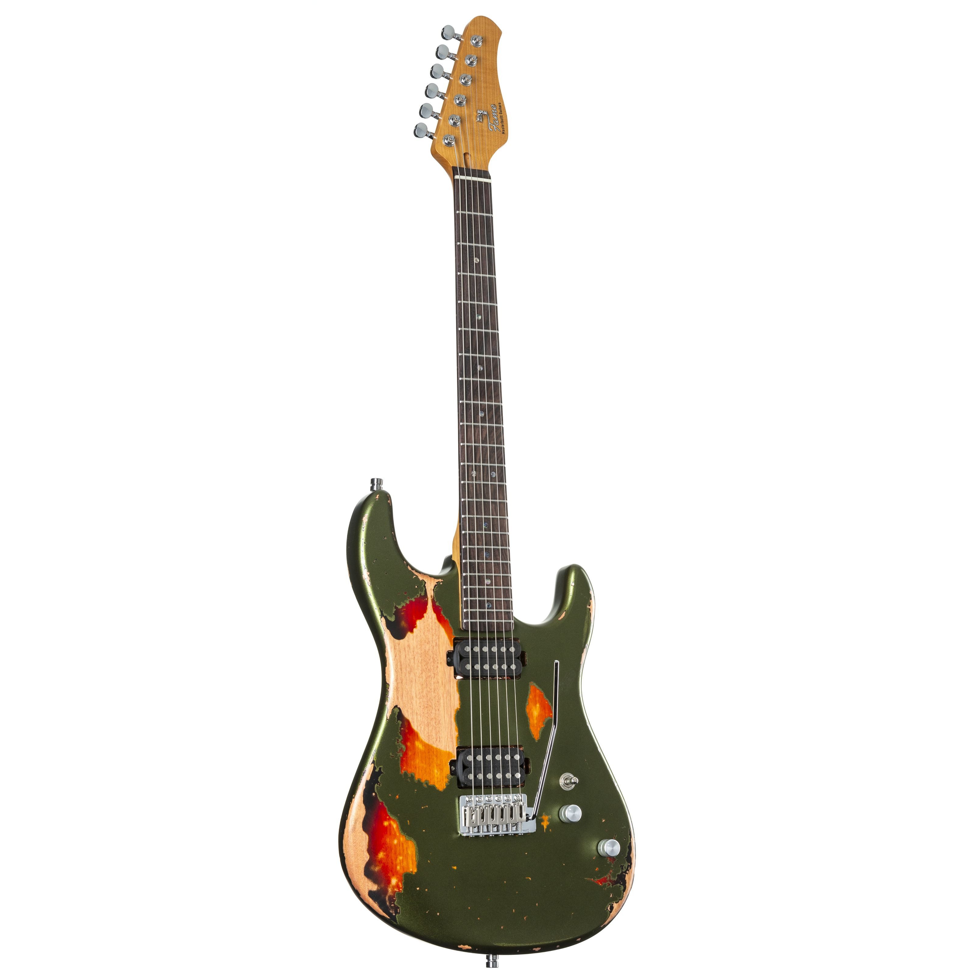 FAME E-Gitarre, Электрогитары, ST-Modelle, Custom ST RW Worn Olive over Sunburst - E-Gitarre