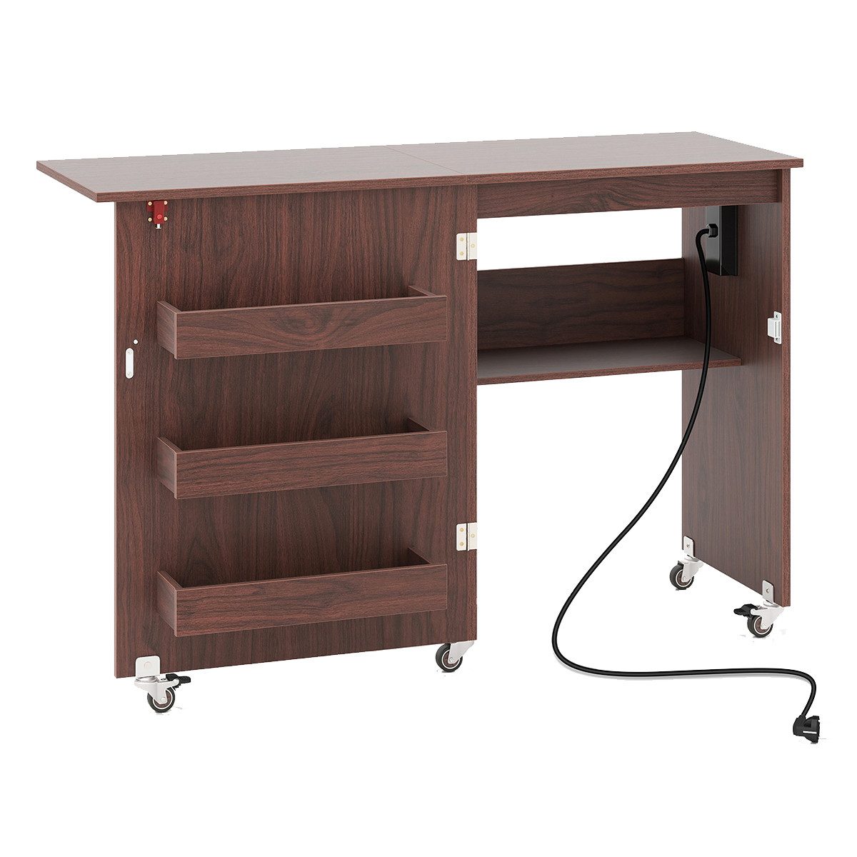 COSTWAY Schreibtisch, 2 in 1 Nähtisch klappbar mit Ladestation, Rollen günstig online kaufen