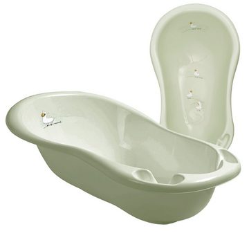 Maltex Babybadewanne LAMA Lindgrün Set 4-tlg + Gestell Weiß - Babybadeset Zubehör Pflege, (Made in Europe Premium Set), ** Babywanne+ Badesitz + Topf + WC Aufsatz + Gestell **