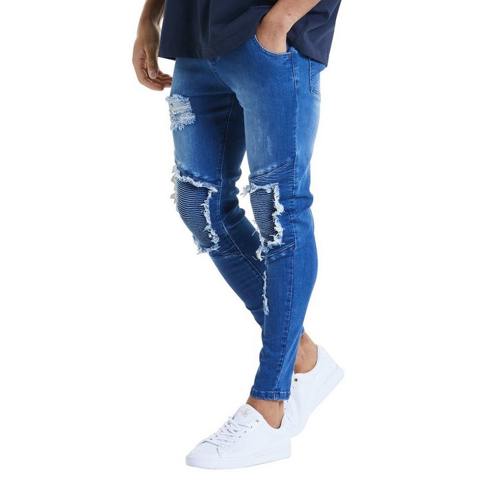 Siksilk Skinny-fit-Jeans SikSilk Herren Jeans RAW HEM BIKER DENIMS SS-19640 Midstone Blue Mitelblau