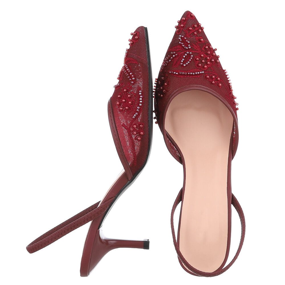 Ital-Design Damen Slingback-Pumps mit Perlenstickerei & High Heel Schnürpumps (92214490) Pfennig-/Stilettoabsatz Pumps in Bordeaux
