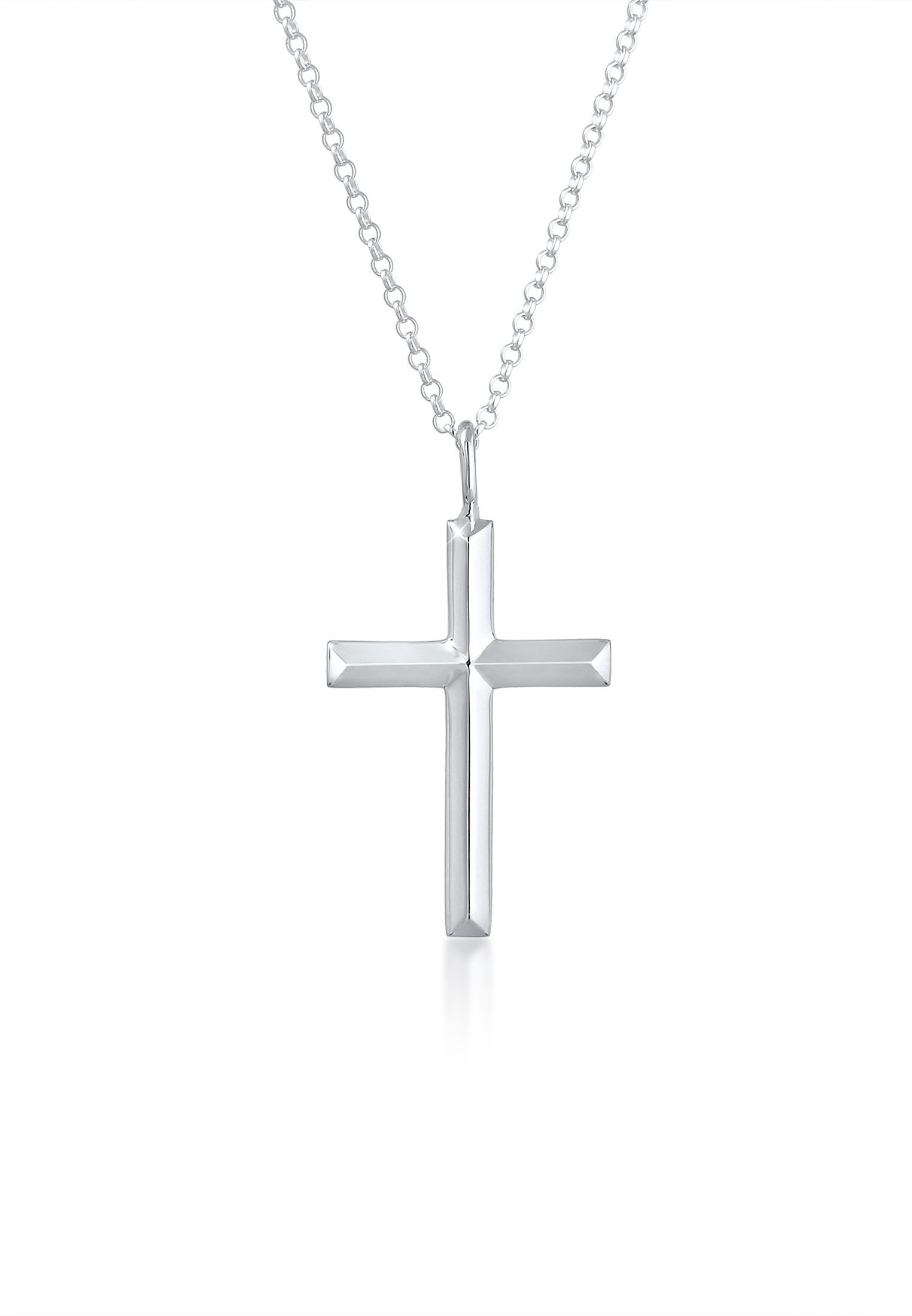 Kuzzoi Lange Kette Herren mit Kreuz Oxidiert Massiv 925 Silber, Kreuz