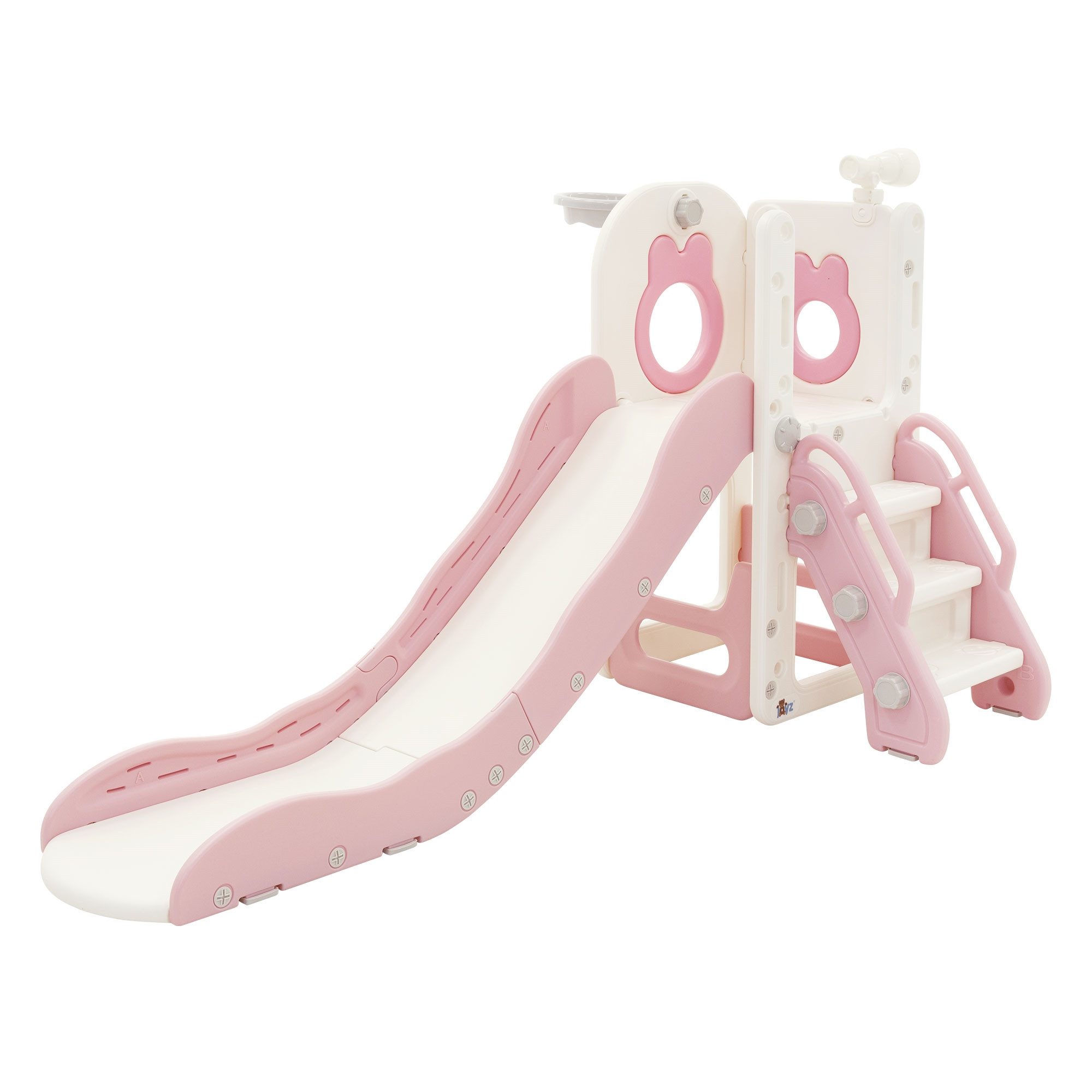 Joyz Rutsche Kinderrutsche 3in1 Spielturm Set mit Rutsche Basketballkorb und Treppe, Spielgerüst für Kinder Kleinkinder ab 3 Jahren Rosa Indoor / Outdoor