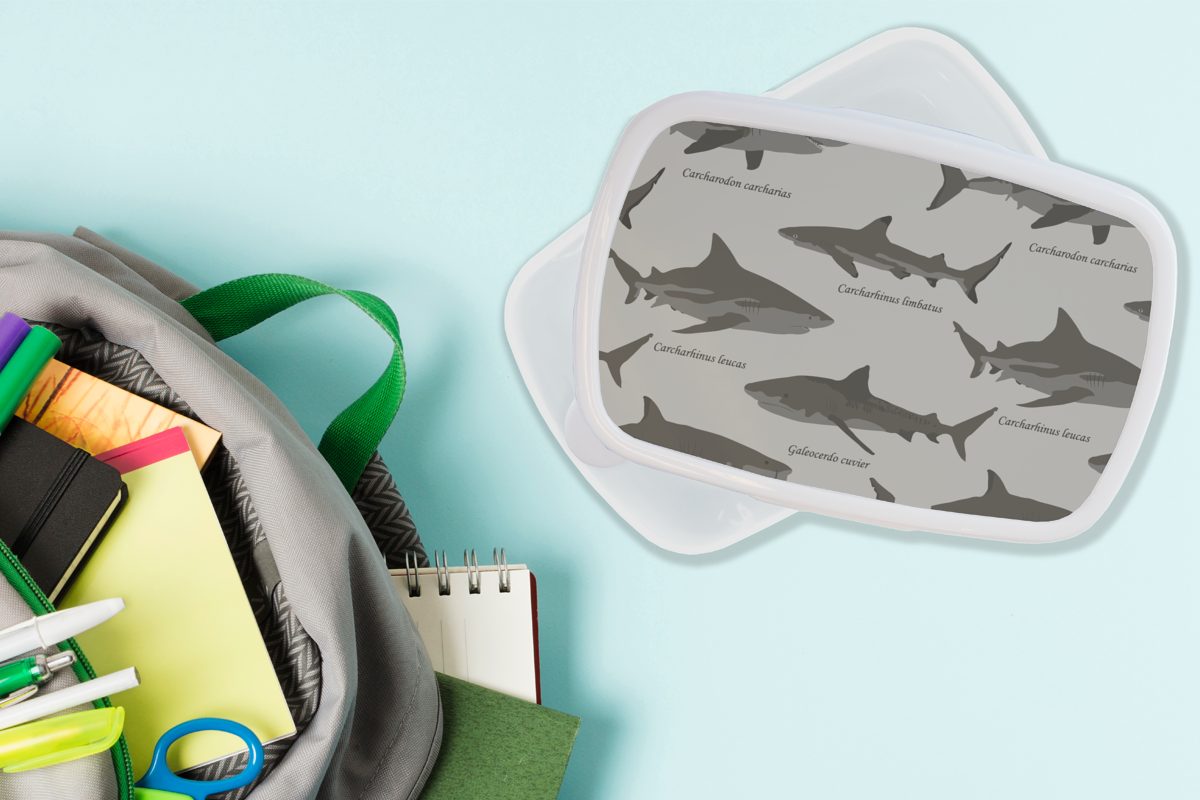 für Brotdose, Erwachsene, - Mädchen (2-tlg), und weiß Meer, für Kunststoff, - und Muster Lunchbox Brotbox Jungs Kinder MuchoWow Hai