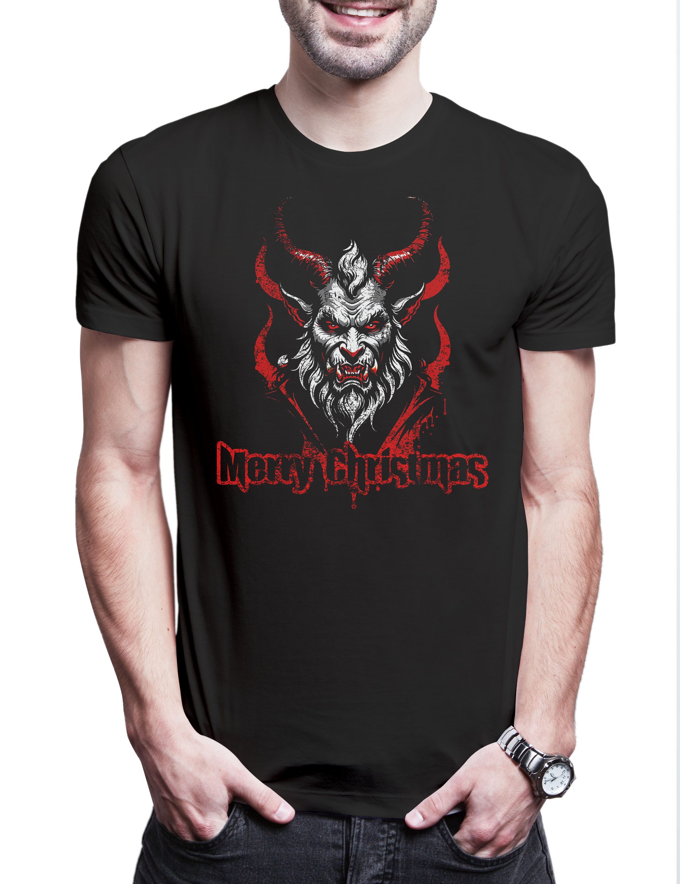 Print-Shirt Evil X-Mas Krampus Herren T-Shirt White Merry Christmas Santa Bad