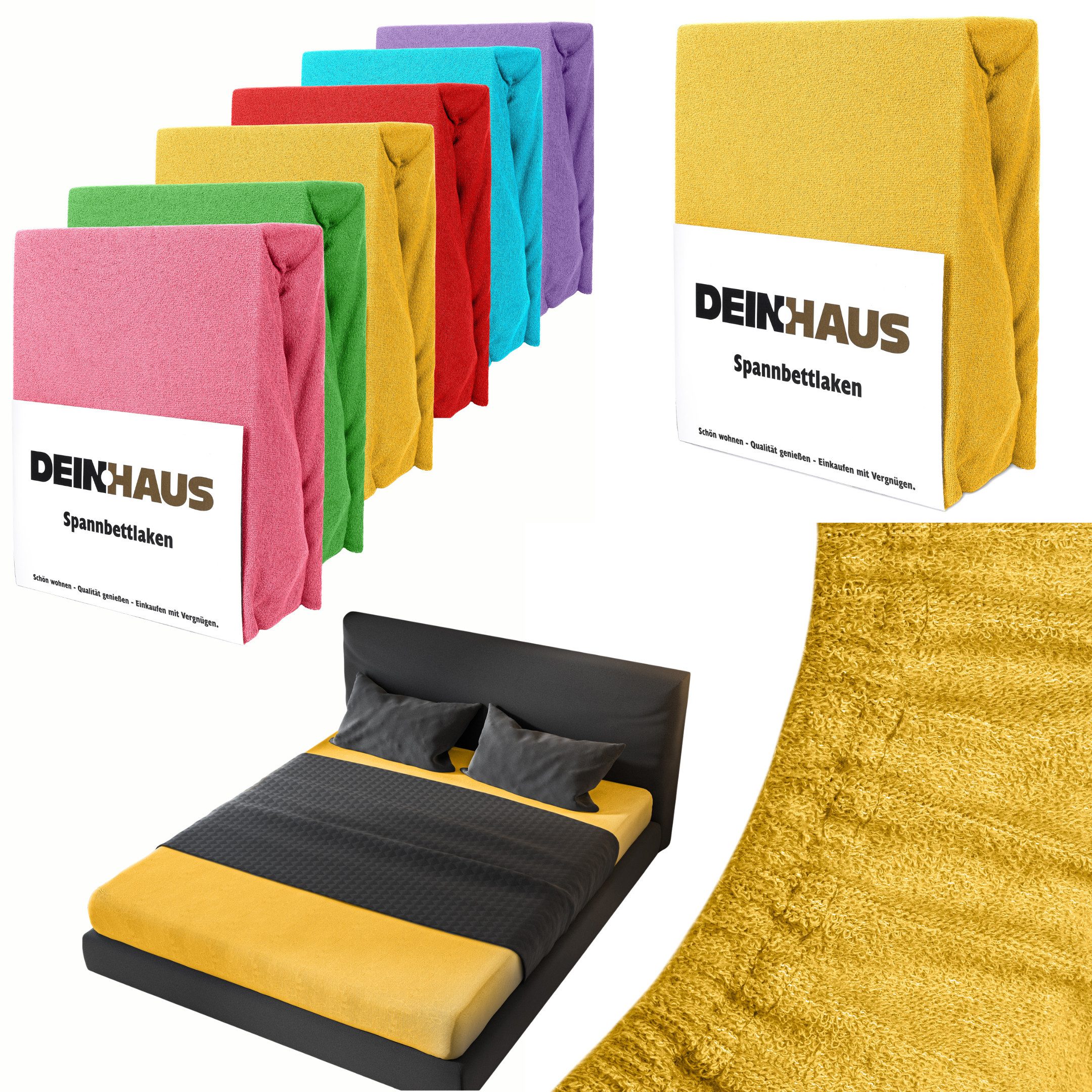 DH DEIN . HAUS Spannbettlaken Frottee SOFT, Baumwolle, Gummizug: rundum, (1 Stück), weich saugfähig atmungsaktiv Rundumgummi formstabil bis 20 cm
