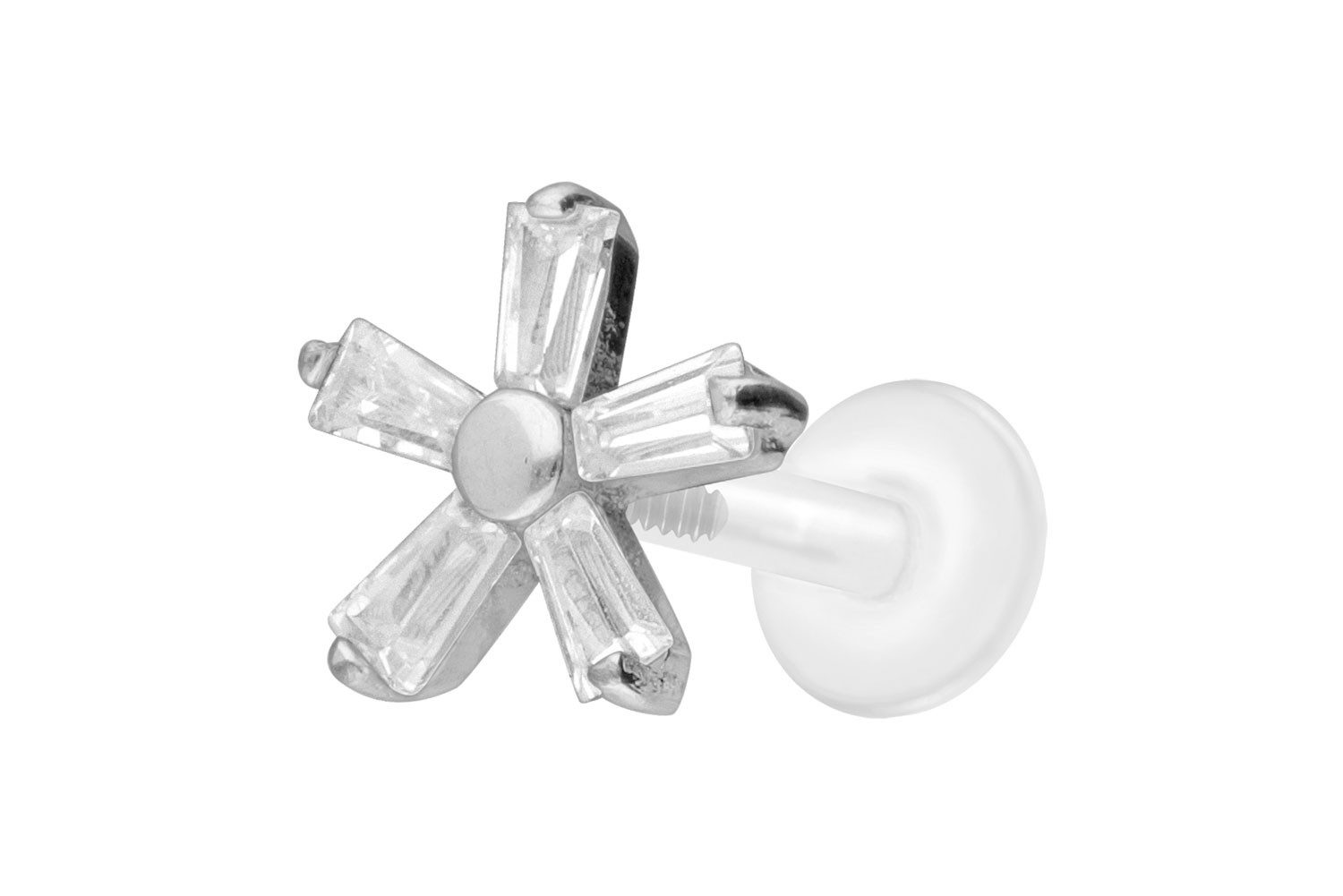 Piercing-Set PTFE Labret mit Innengewinde + Titan-Aufsatz KRISTALLBLUME