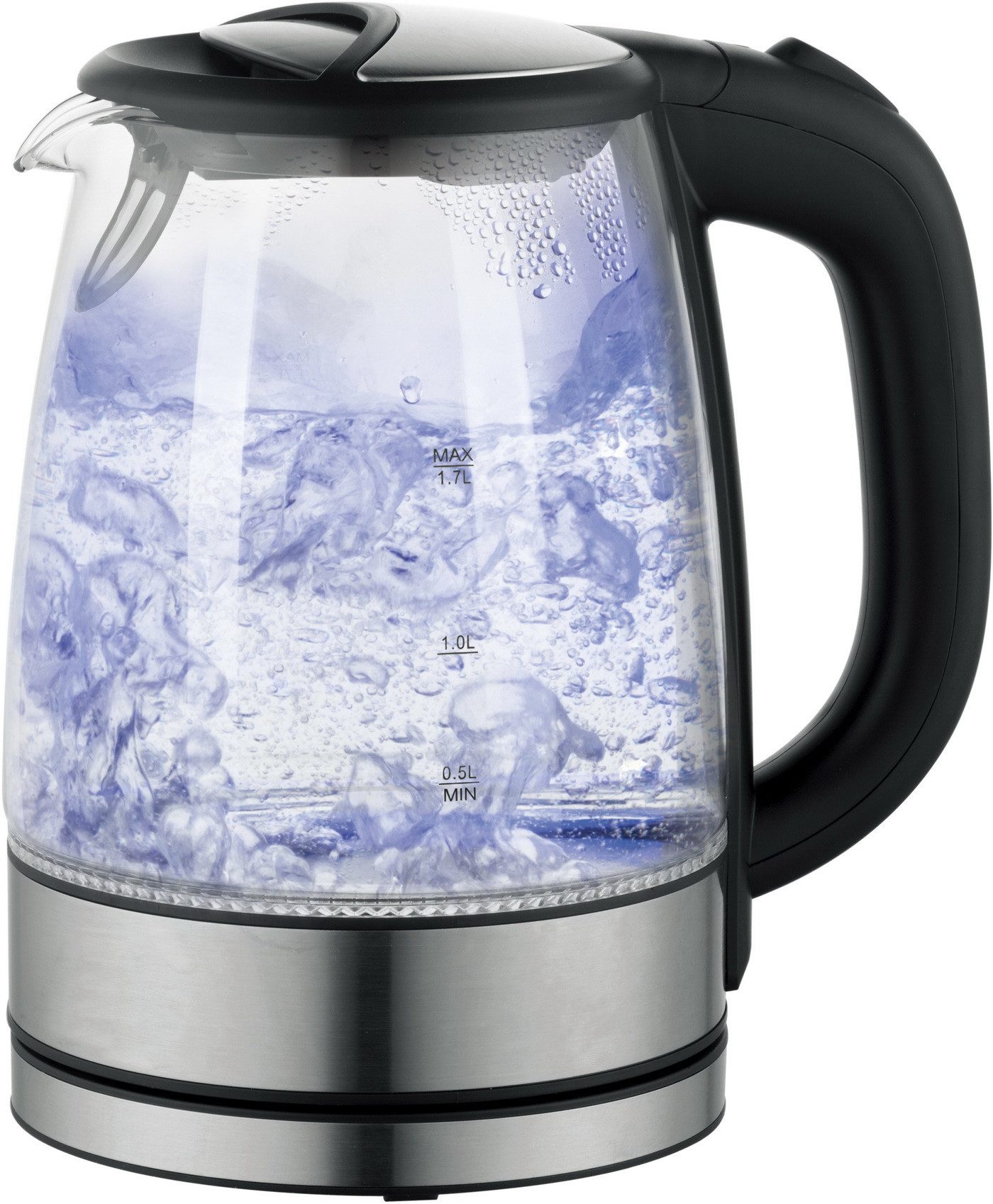 DESKI Елктрочайники Edelstahl Glas-Wasserbereiter Glaswasserkocher mit LED-Beleuchtung, 1,7 l, 2200 W, im Betrieb leuchtende blaue LED