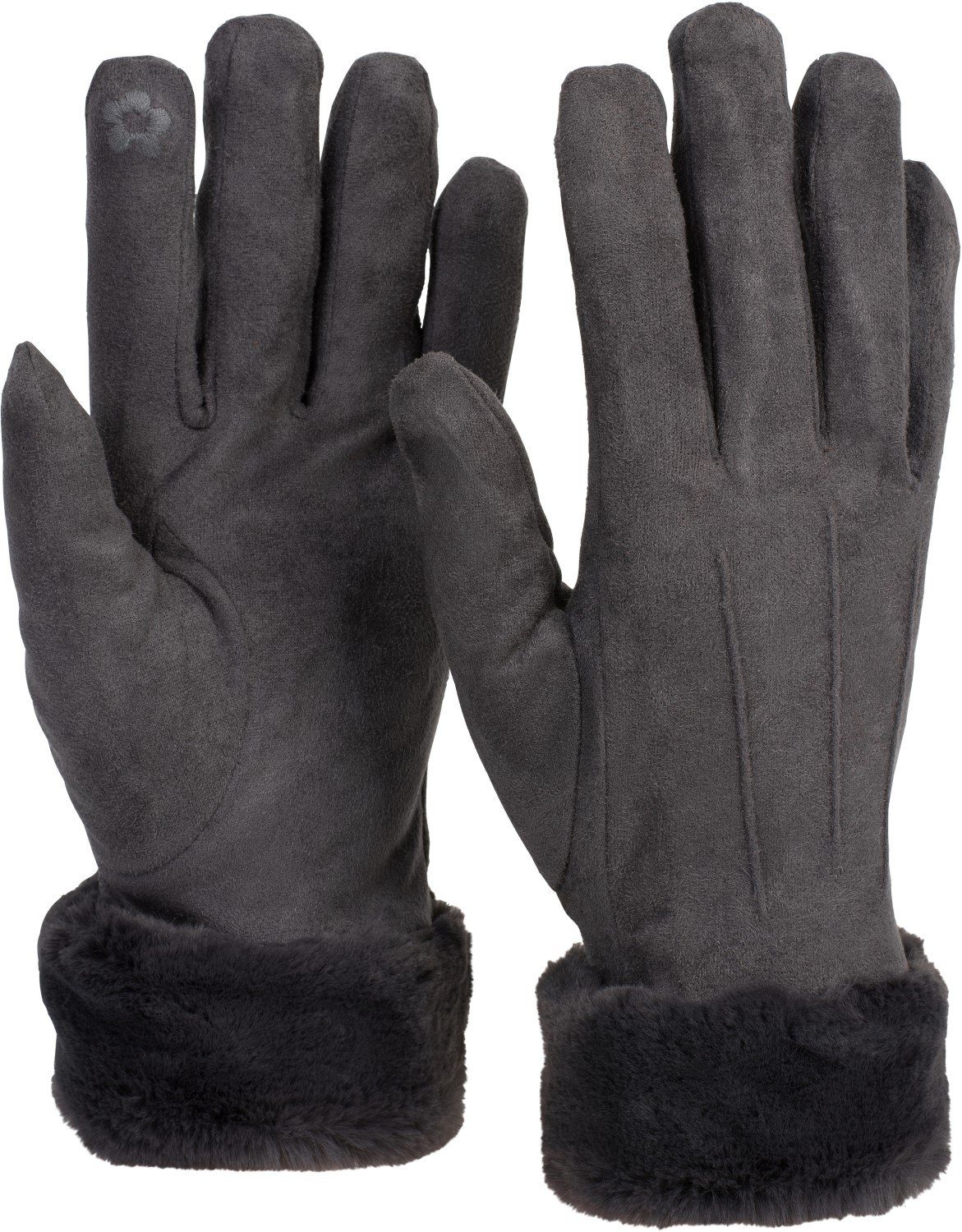 Unifarbene styleBREAKER Kunstfell Touchscreen Cognac Handschuhe mit Fleecehandschuhe