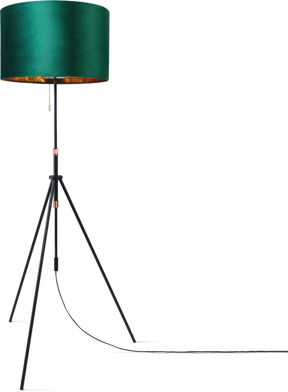Paco Home Stehlampe Naomi uni Zugschalter Höhenverstellbar Color, cm 121,5 ohne Velour bis Wohnzimmer Leuchtmittel, 176,5