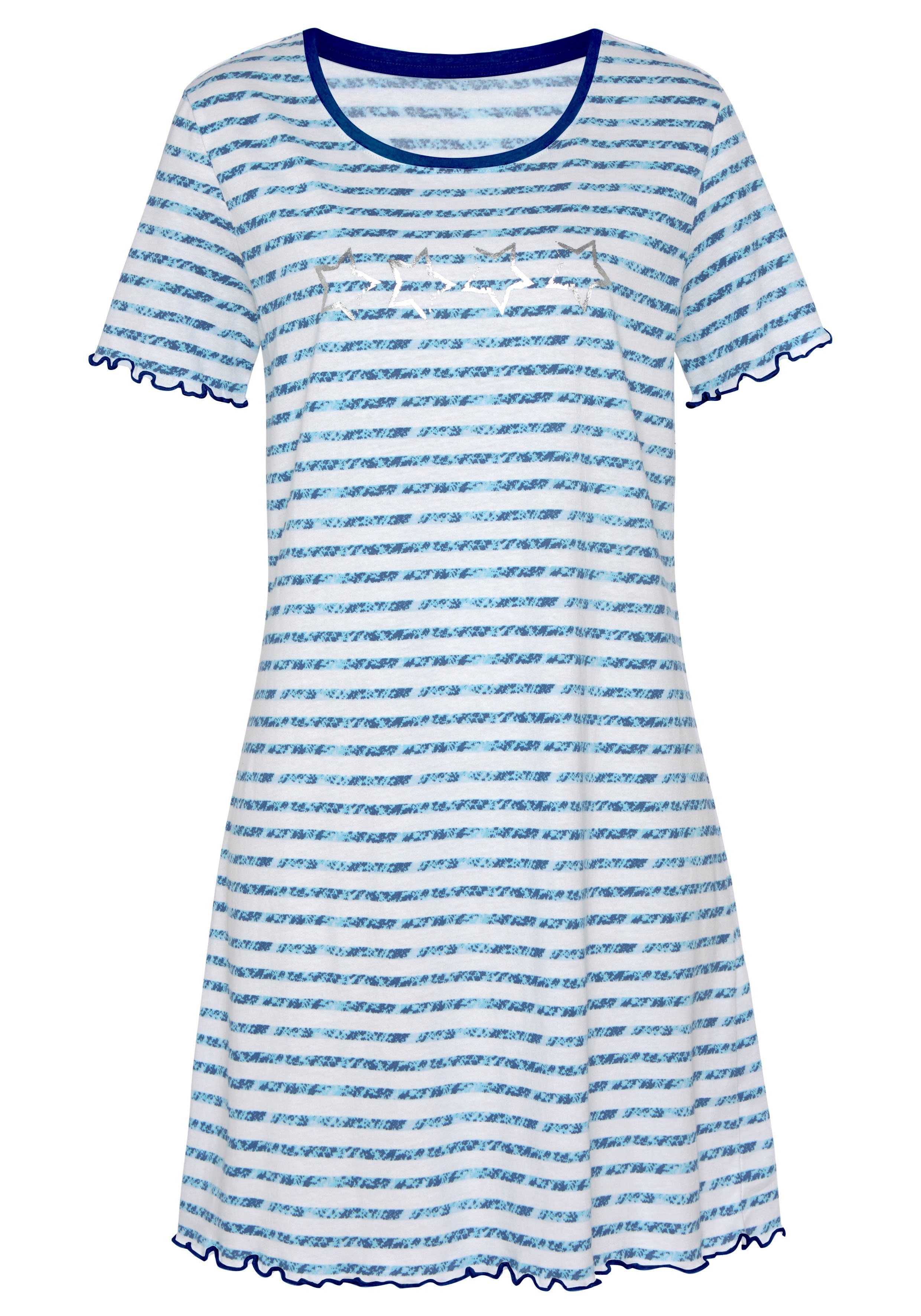 Dreams blau Vivance Sleepshirt mit gestreift Kräuselsaum