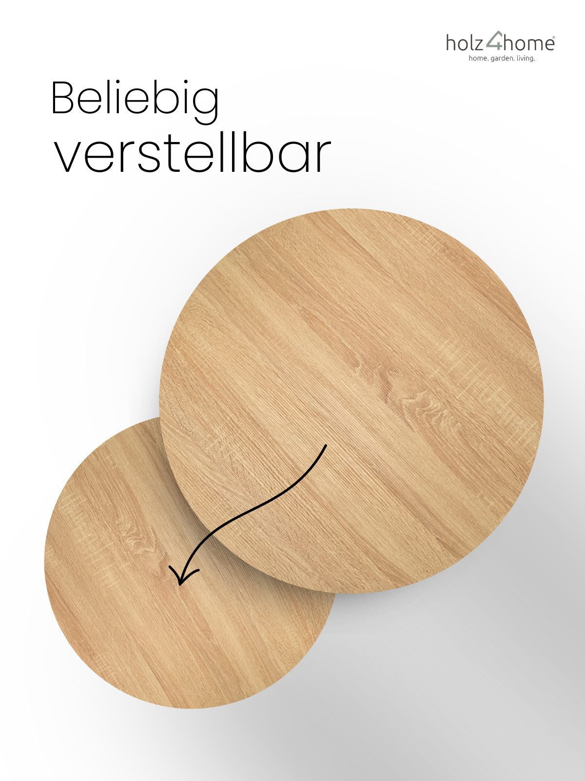 holz4home® Couchtisch Couchtisch 2er-Set MDF Sonoma Eiche I Runder Beistelltisch Industrial, Wohnzimmertisch kombinierbar – Bild 5 von 5