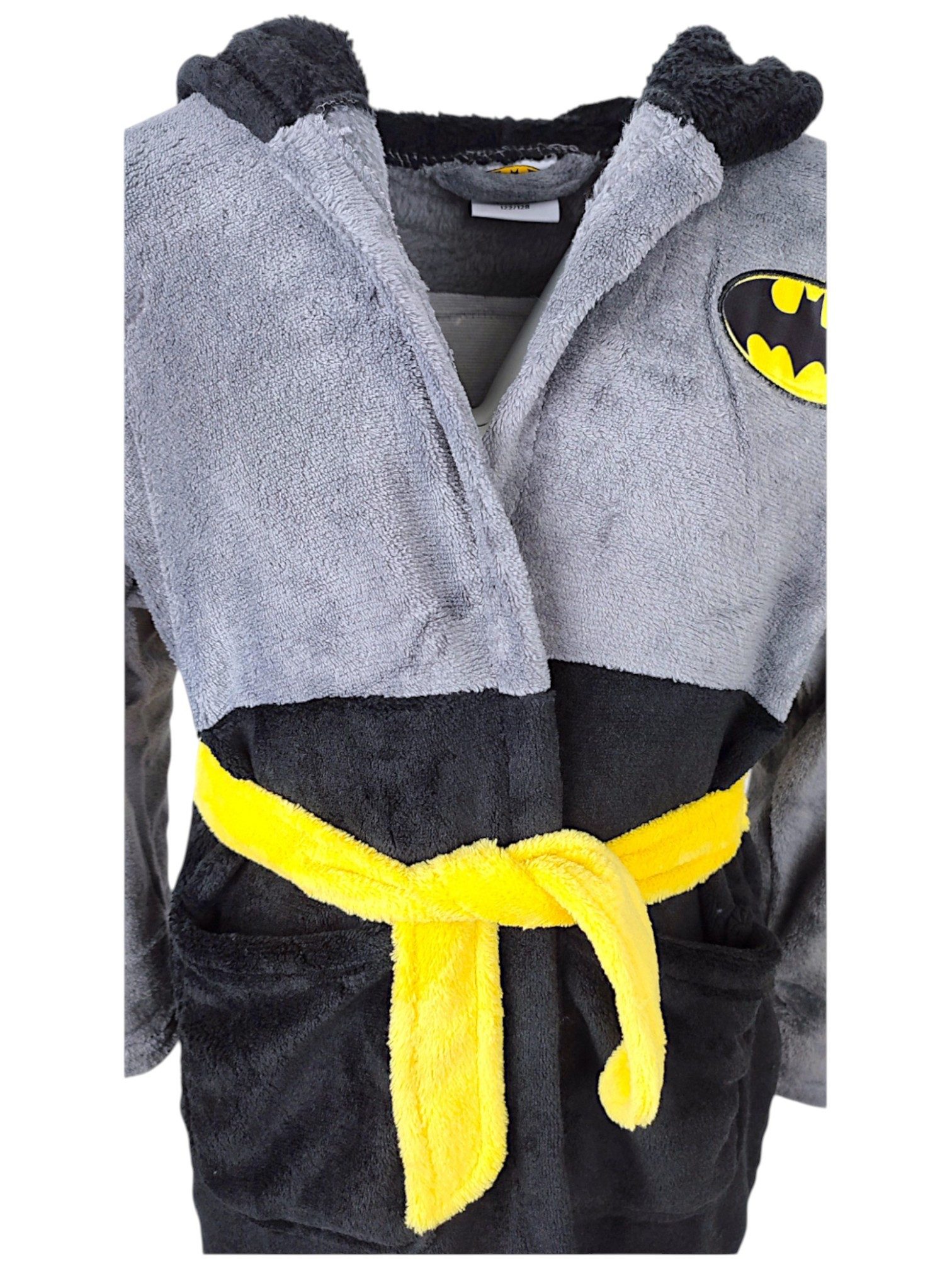 Batman Kinderbademantel mit Batman Logo & 3D Ohren, Fleece, mit Kapuze, Bindegürtel, für Kinder Gr. 98-128 cm