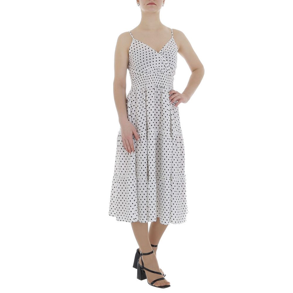 Ital-Design Sommerkleid Damen Freizeit Stufenkleid (85941337) Volants Gepunktet Sommerkleid in Weiß