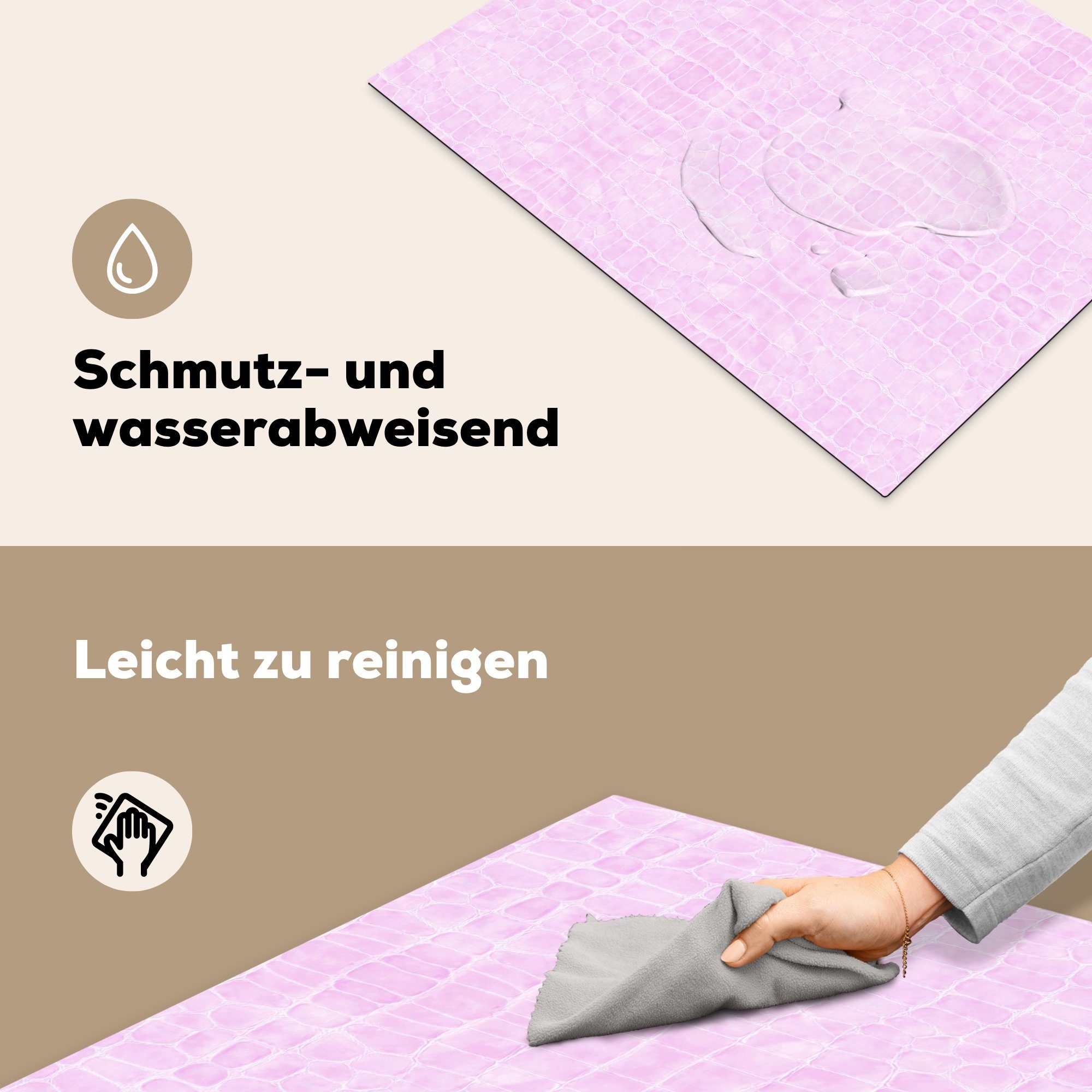 70x52 - cm, Tierfell, MuchoWow nutzbar, - Ceranfeldabdeckung tlg), Leder Vinyl, - Mobile Rosa (1 Arbeitsfläche Herdblende-/Abdeckplatte Induktionsschutz