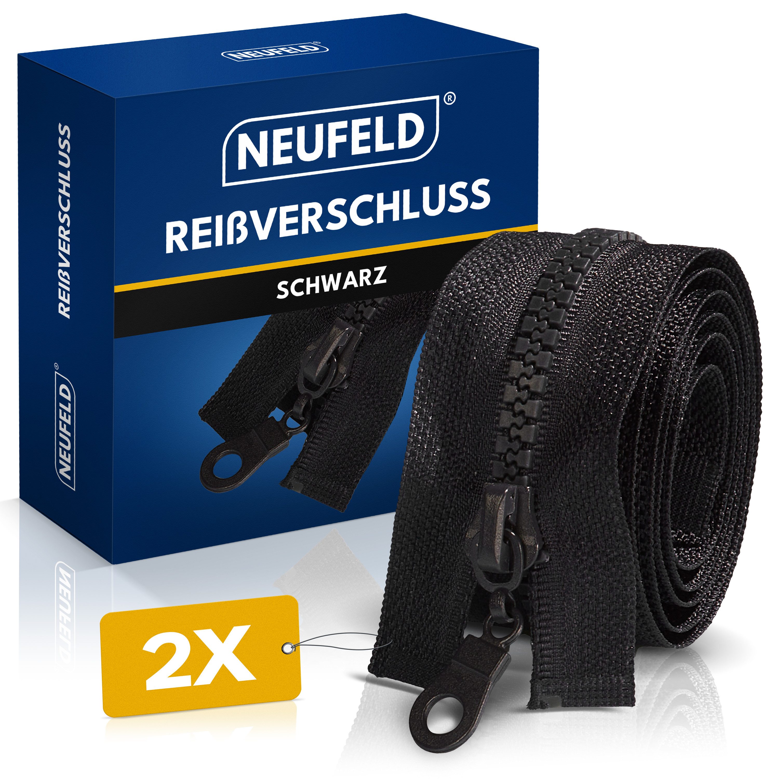 NEUFELD Reißverschluss Schwarz I 2er Vorteilspack für Jacken, Taschen & Bettwäsche, 2er Vorteilspack Leichtgängiger Zipper Kein Verhaken Stabiler Halt
