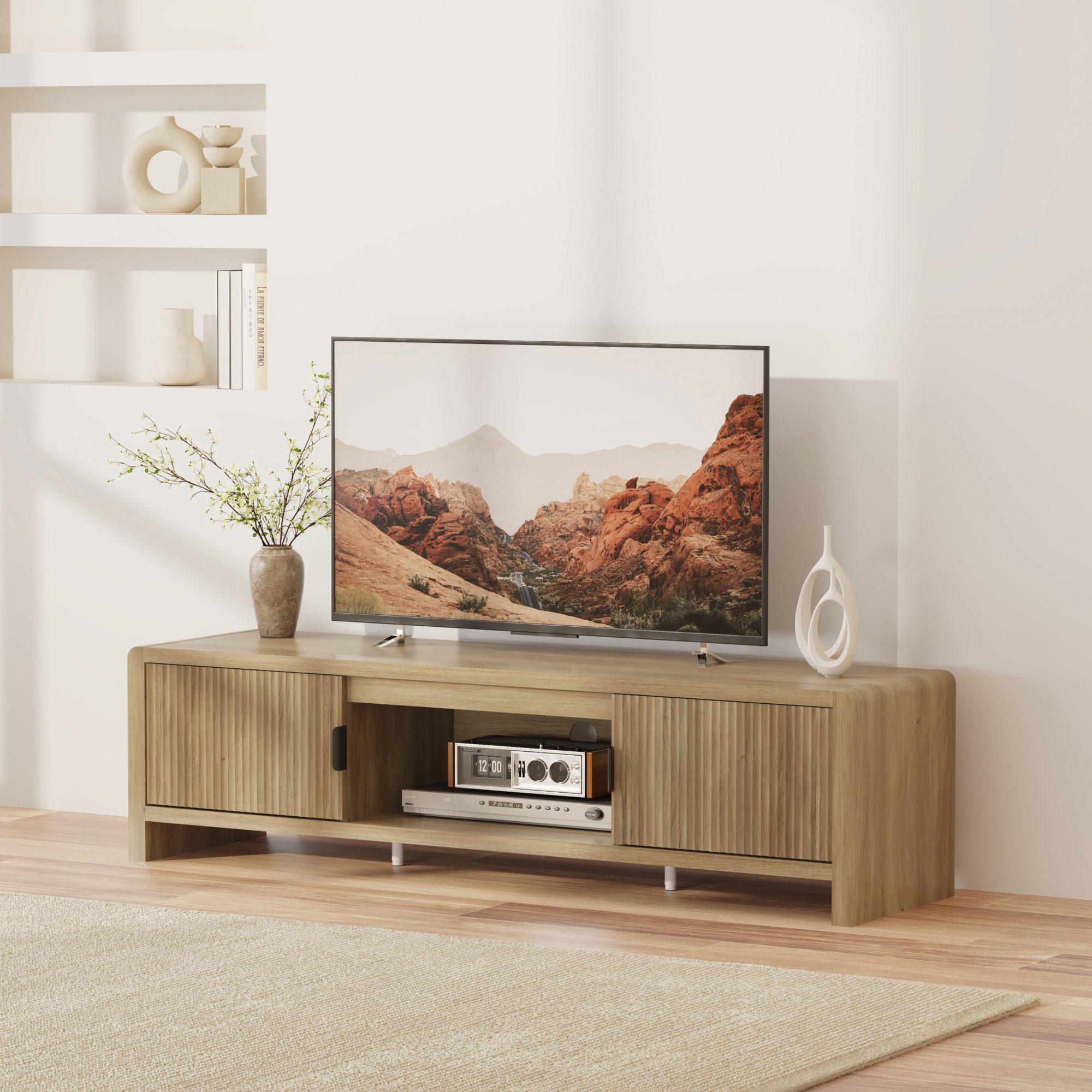 en.casa TV-Schrank »Lukkodso« mit 3 Fächern und 2 Türen 150x40x40 cm Eiche, mittelhell