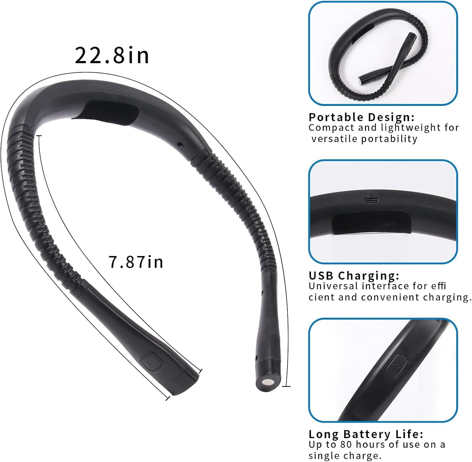 ibettertec LED Leselampe Hals Leselampe,Nackenlampe,Buchlampe,3 Farben&3 Helligkeiten, LED fest integriert, Neutralweiß, Kaltweiß, Gelbes Licht, für Lesen im Bett/Stricken/Handarbeit/Reparieren,Wiederaufladbar