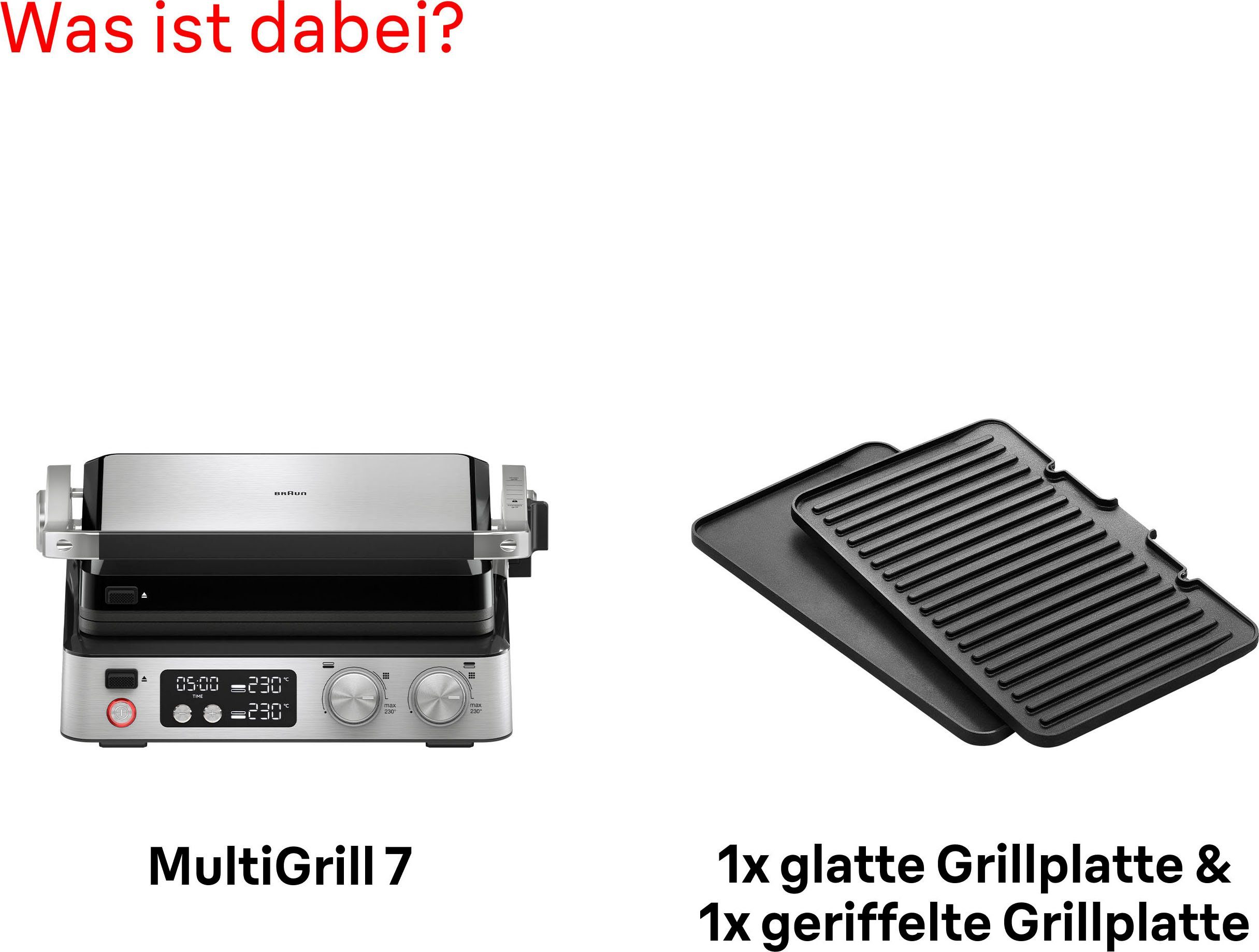 W silber, 7 Kontaktgrill Braun Multigrill 2000 7040 CG