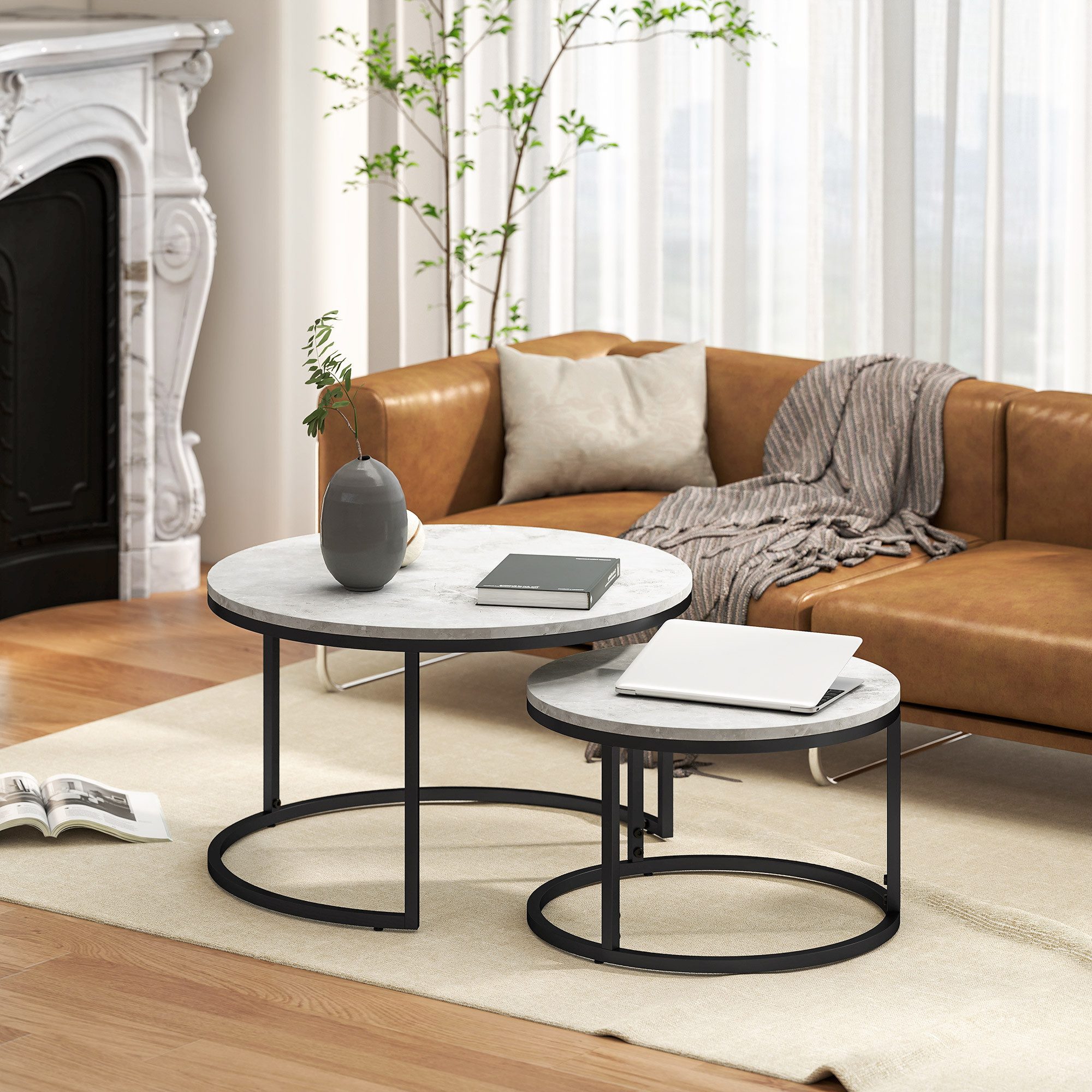 HOMCOM Couchtisch 2er-Set Beistelltisch mit Metallgestell stapelbar (Sofati günstig online kaufen