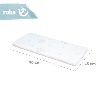 roba® Stubenbett Safe Asleep® 2in1, weiß, Sternenzauber grau, mit 4 Rollen, Matratze, Nestchen und Sicherheitsbarriere